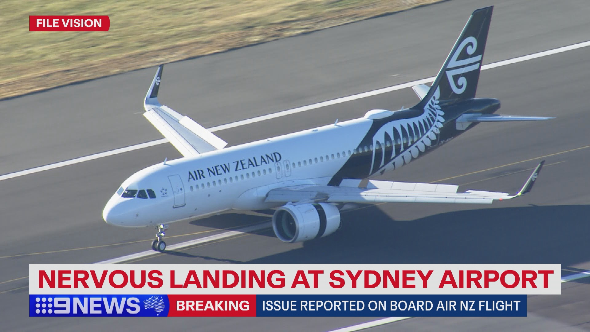 An Air New Zealand plane driving along the runway of Sydney Airport. 