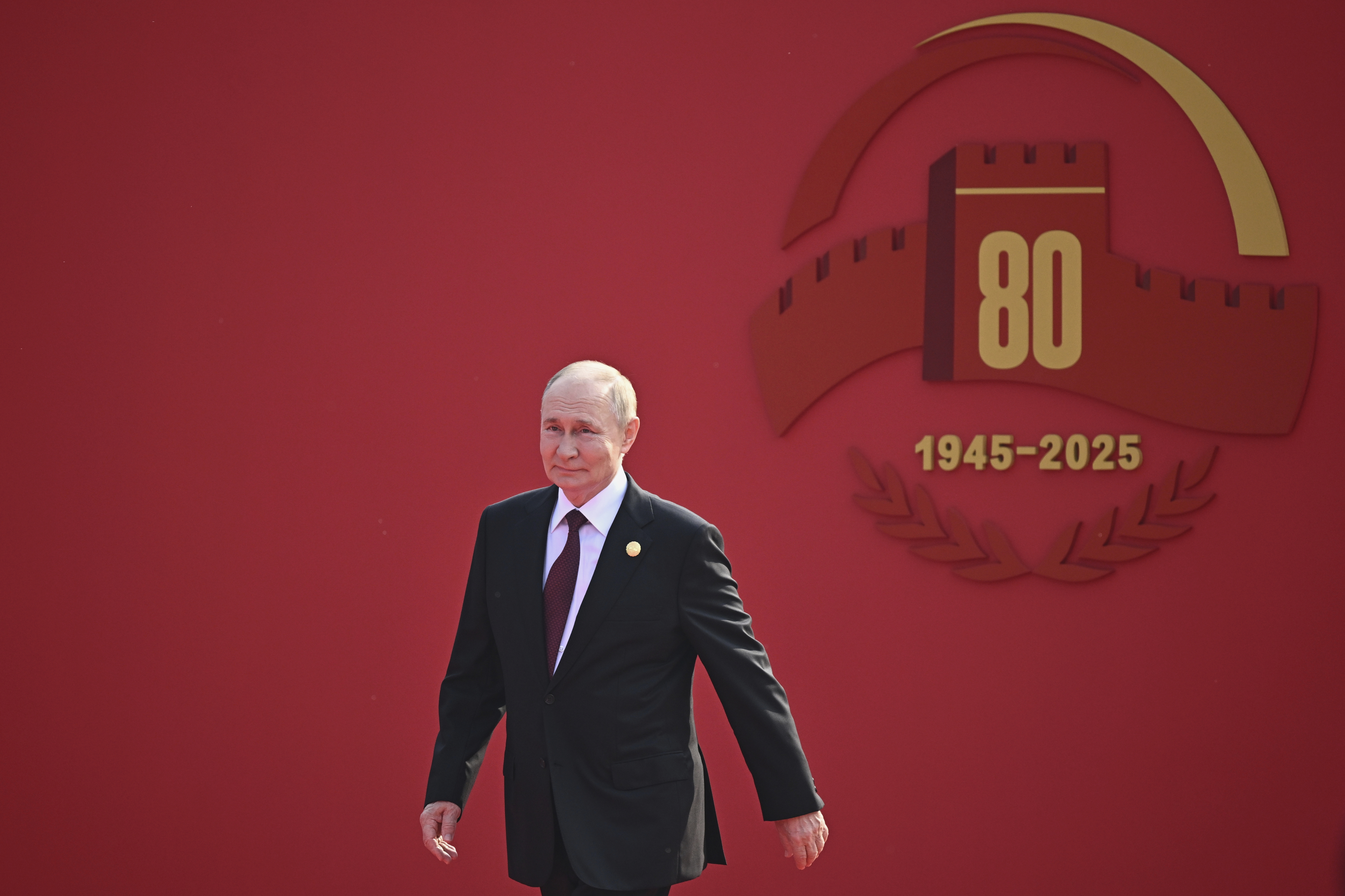 Russian President Vladimir Putin arrives at the military parade in Beijing, China.