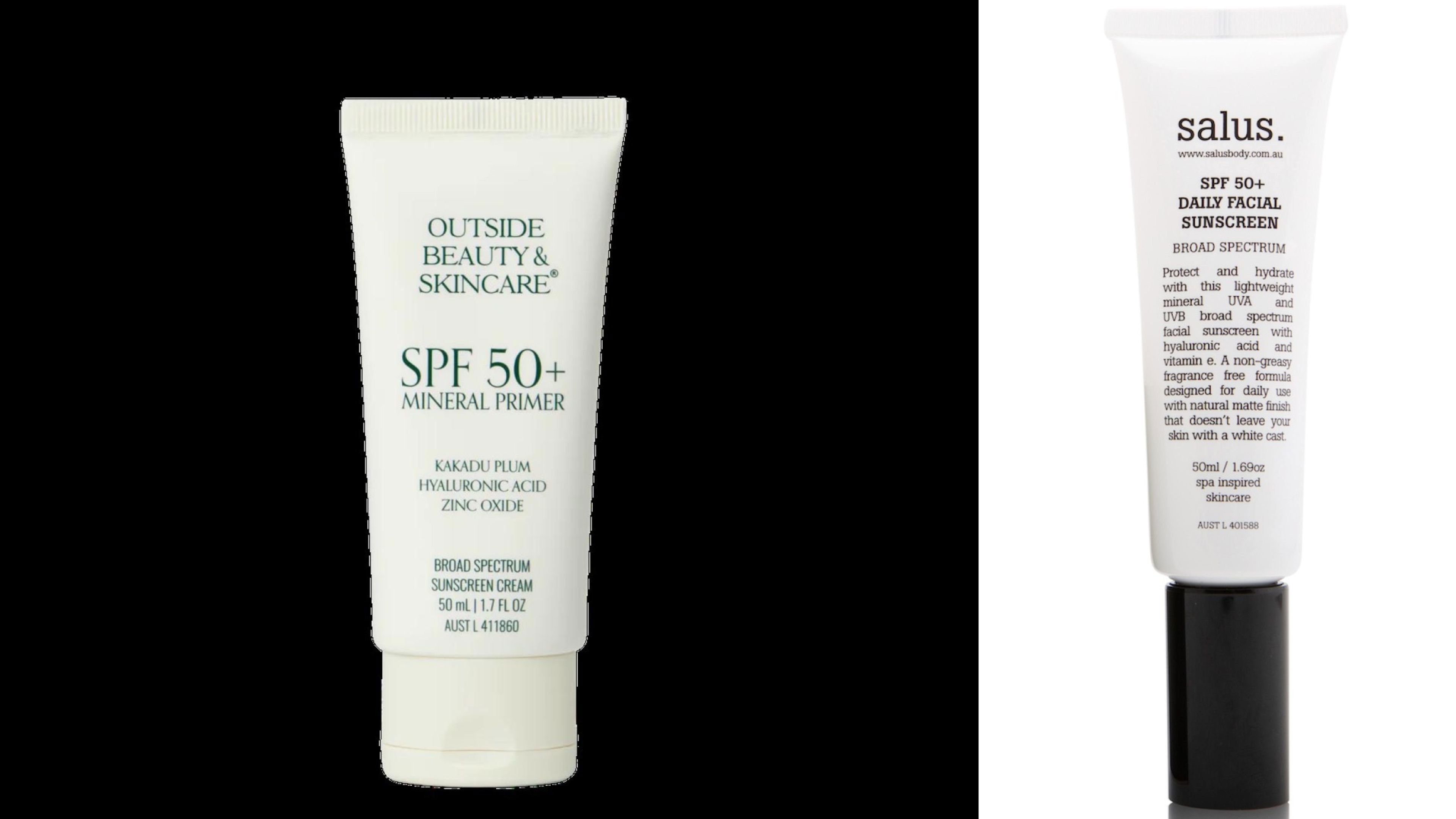 Two sunscreens pulled off shelves amid SPF concerns - Outside Beauty & Skincare SPF 50+ Mineral Primer and Salus SPF 50+ Daily Facial Sunscreen