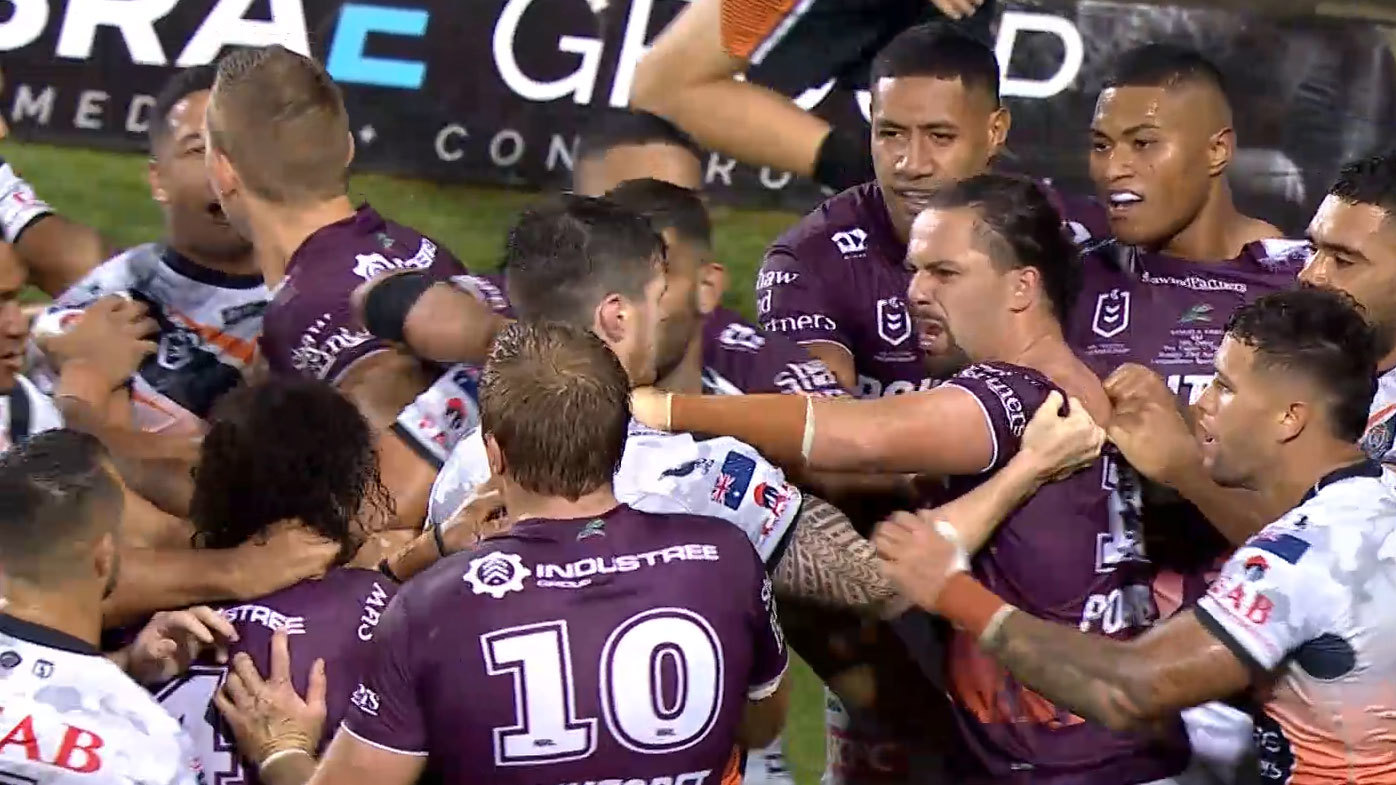 Manly's Josh Aloiai was in the middle of a scuffle both during and after the game according to reports