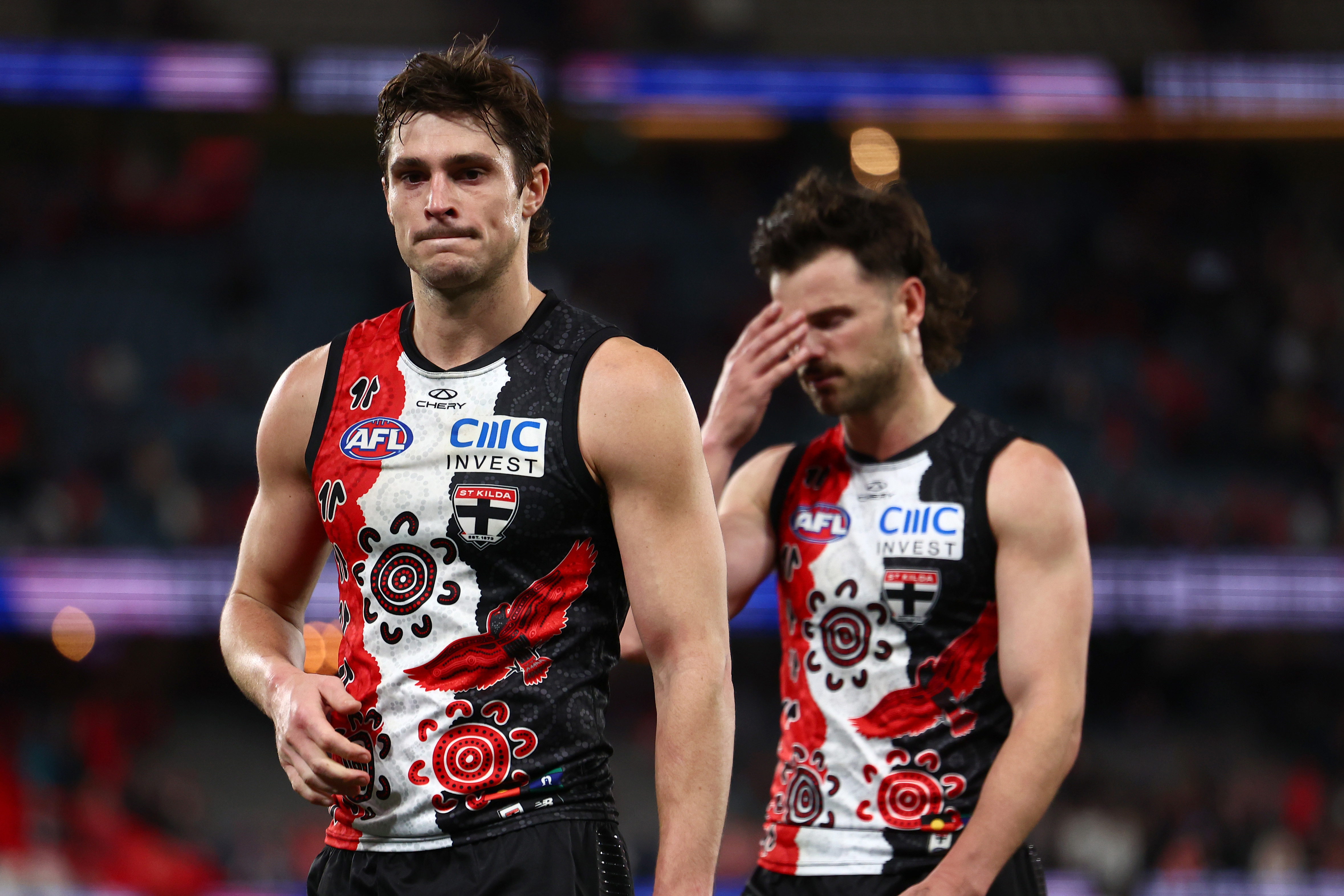 A disappointed Jack Steele and Jack Sinclair of the Saints.