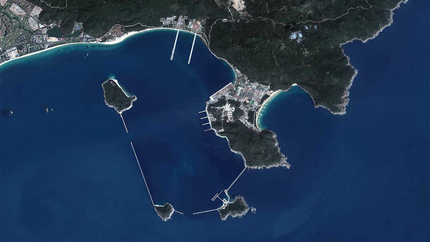 Imágenes satelitales de la Base Naval de Yulin de la Armada del Ejército Popular de Liberación a lo largo de la costa sur de la isla de Hainan.
