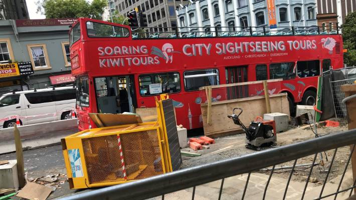 The bus was wedged between concrete barriers at the City Rail Link's planned Aotea Station.