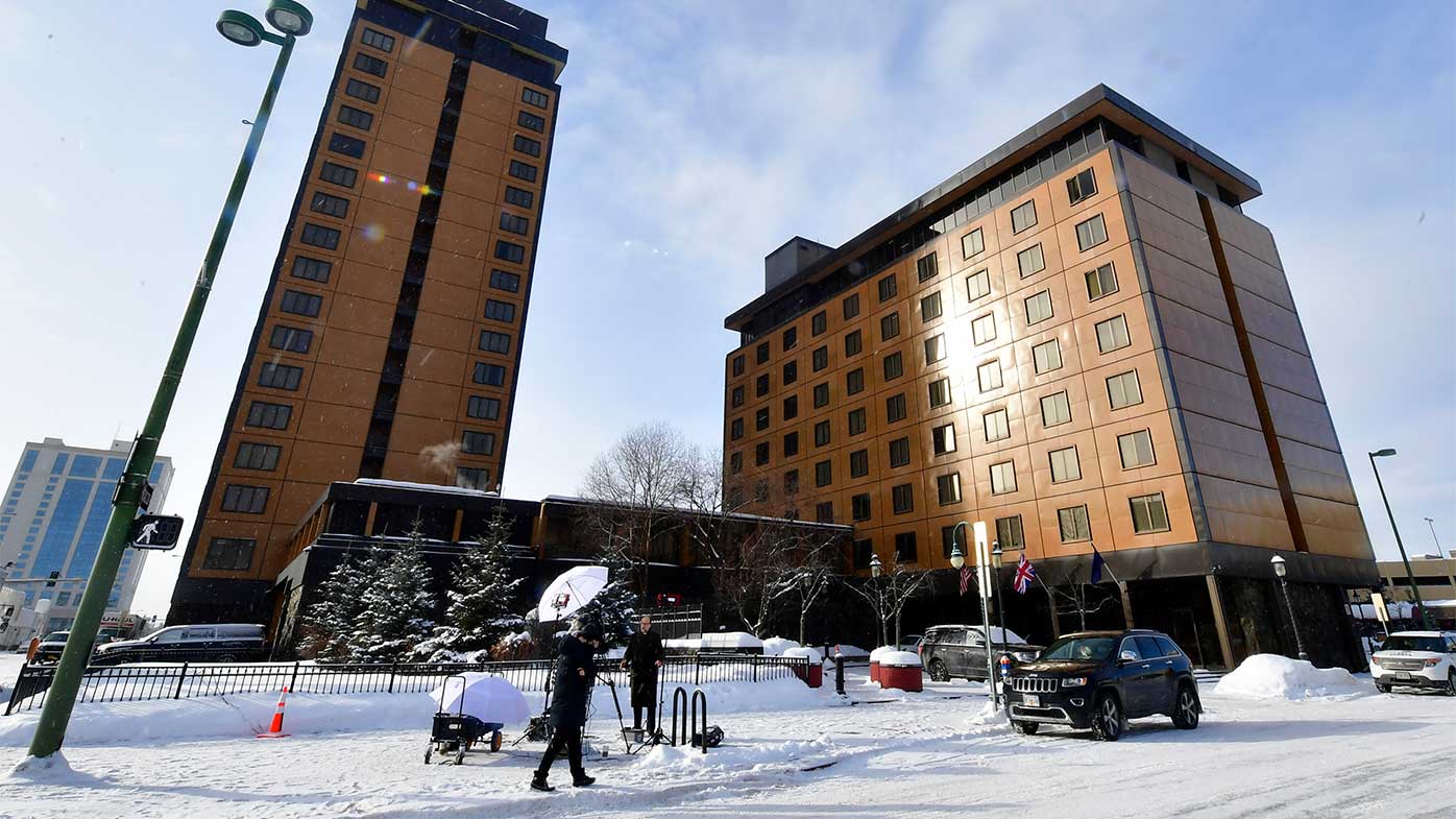 The Captain Cook Hotel is pictured in Anchorage, Alaska, where talks are underway between U.S. and Chinese delegations.