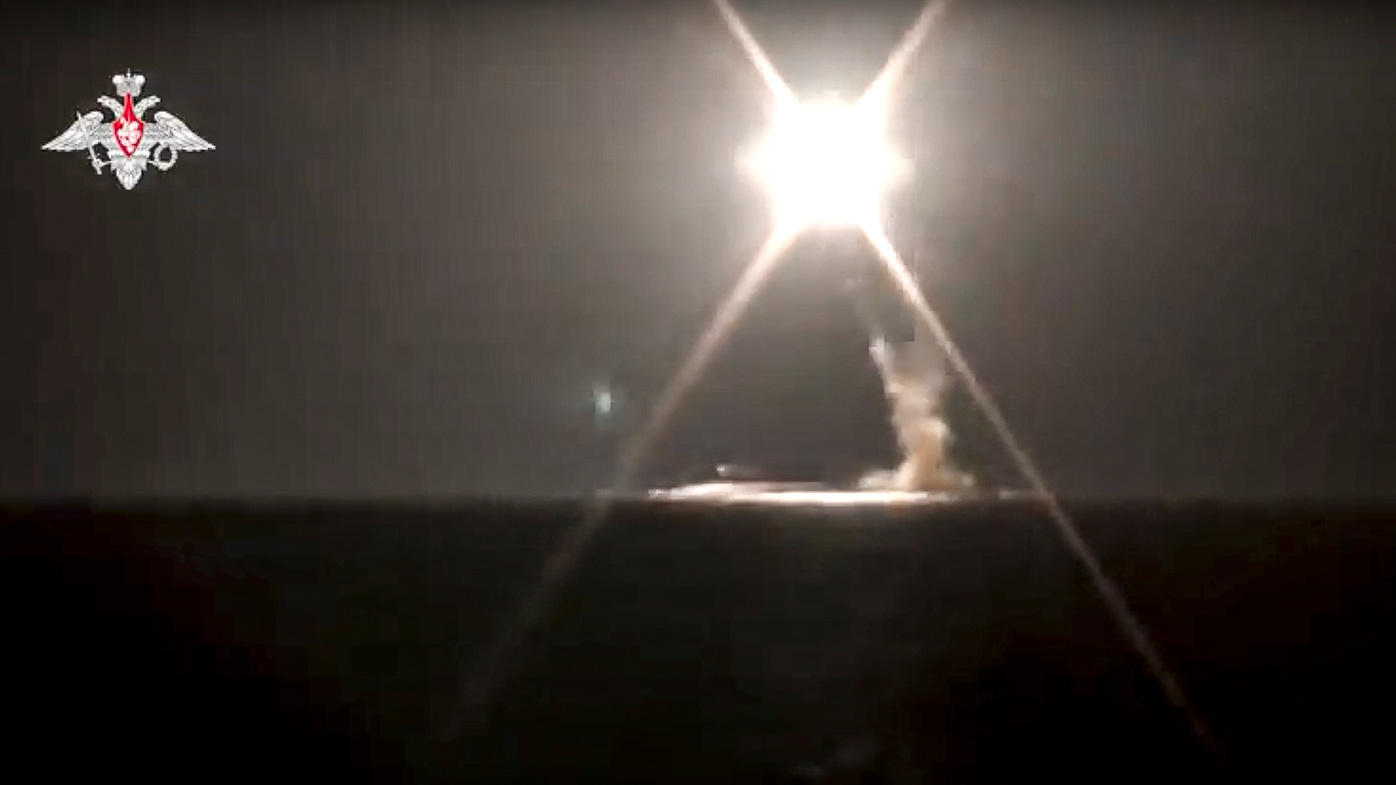 A new Zircon hypersonic cruise missile is launched by a submarine of the Russian navy from the Barents Sea