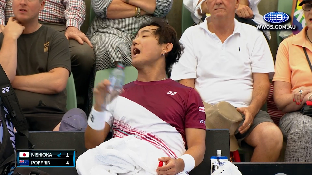 Yoshihito Nishioka vents his frustration in Adelaide.