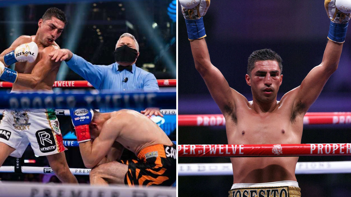 Lopez downs Santana in brutal fashion. (Twitter/Getty)