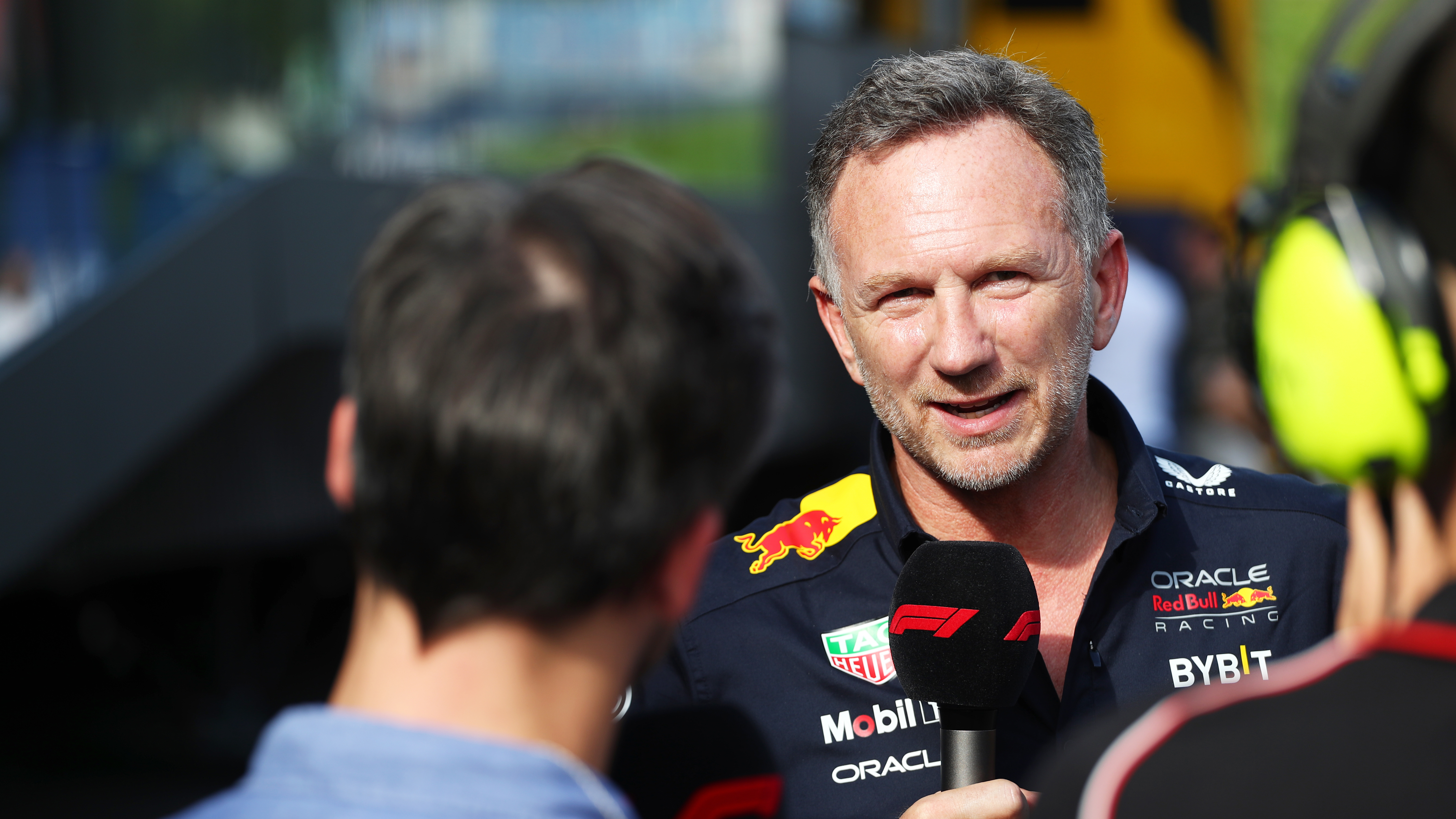 Red Bull Racing Team Principal Christian Horner talks to media.