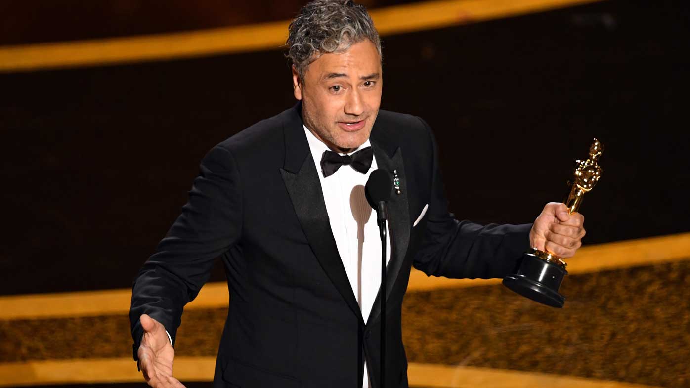 Taika Waititi accepts the Writing - Adapted Screenplay - award for 'Jojo Rabbit' onstage during the 92nd Annual Academy Awards.