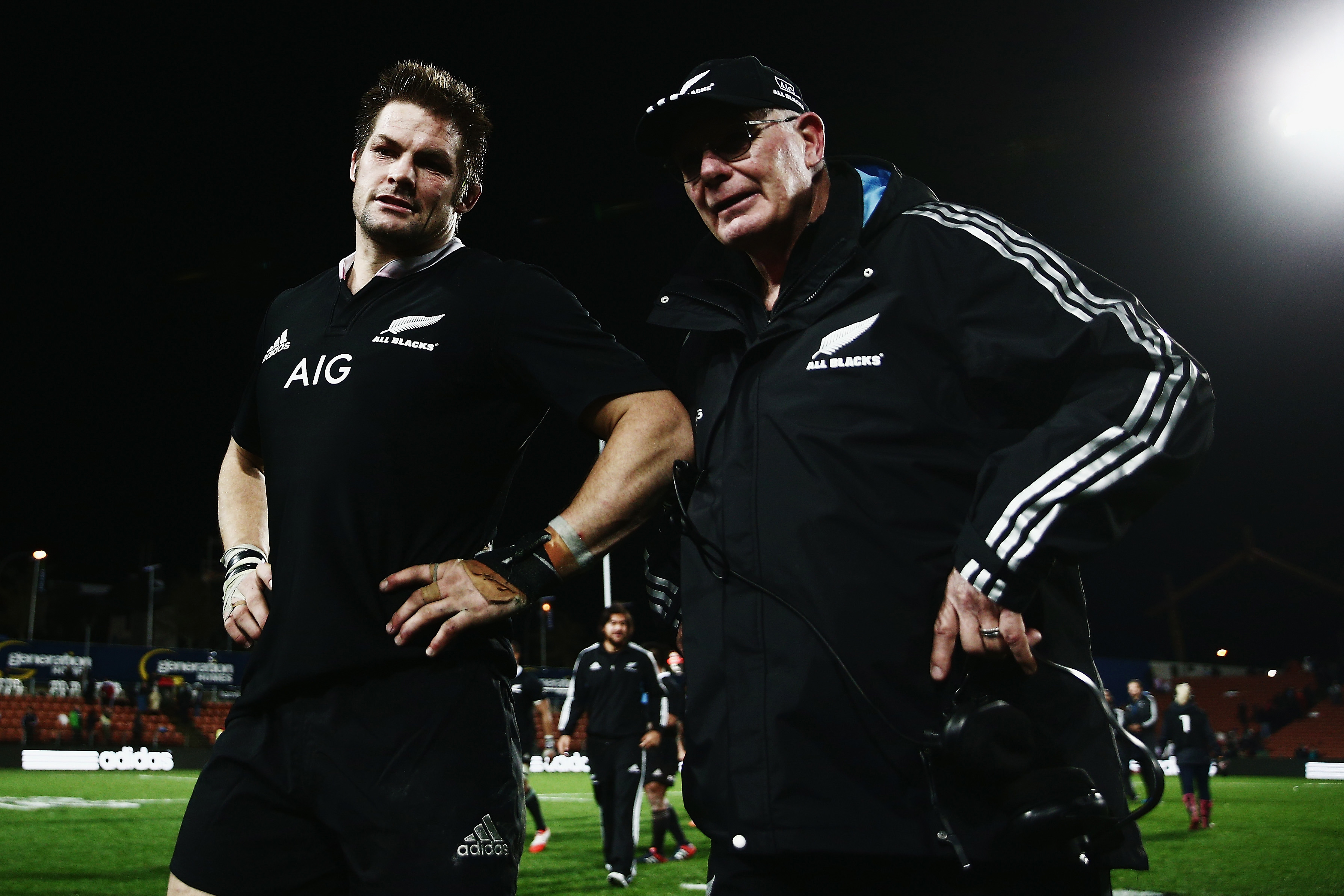 Richie McCaw and Mike Cron of the All Blacks in 2014.