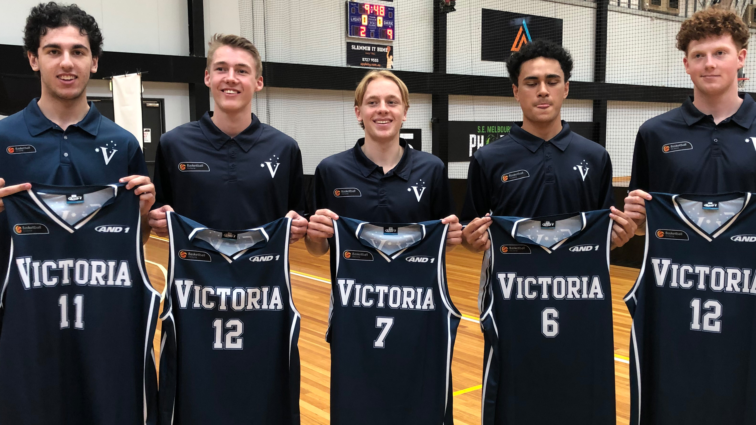 Sandringham Sabres college-bound stars Tyrone Simos, Kingsley Box, Brody Nunn, Sam Taulapiu, Kobe Williamson.