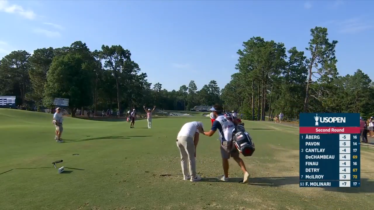 Francesco Molinari sinks a hole in one to make the US Open cut.