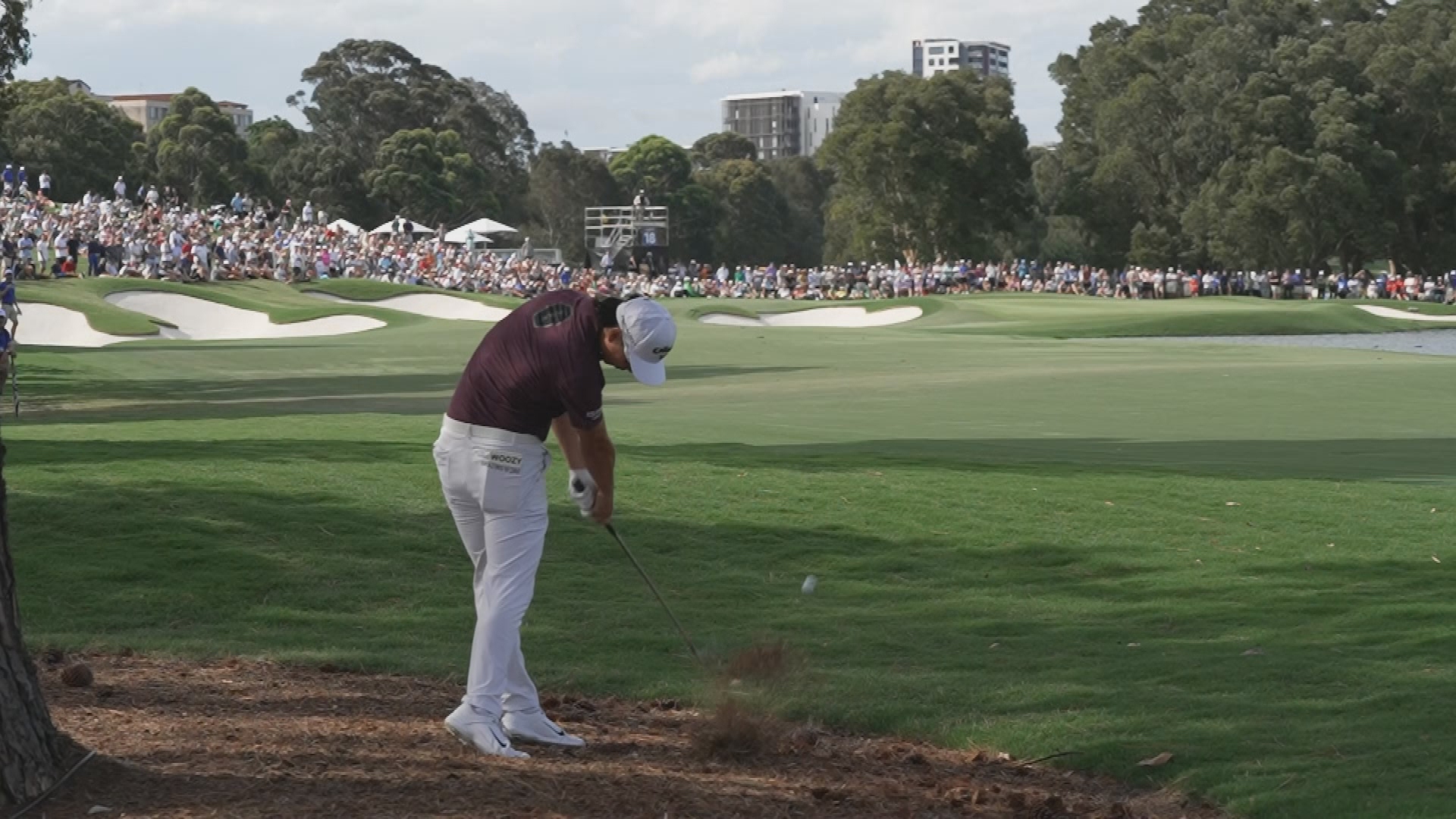 Min Woo Lee's second shot on the par-5 18th during the second round of the Australian Open.