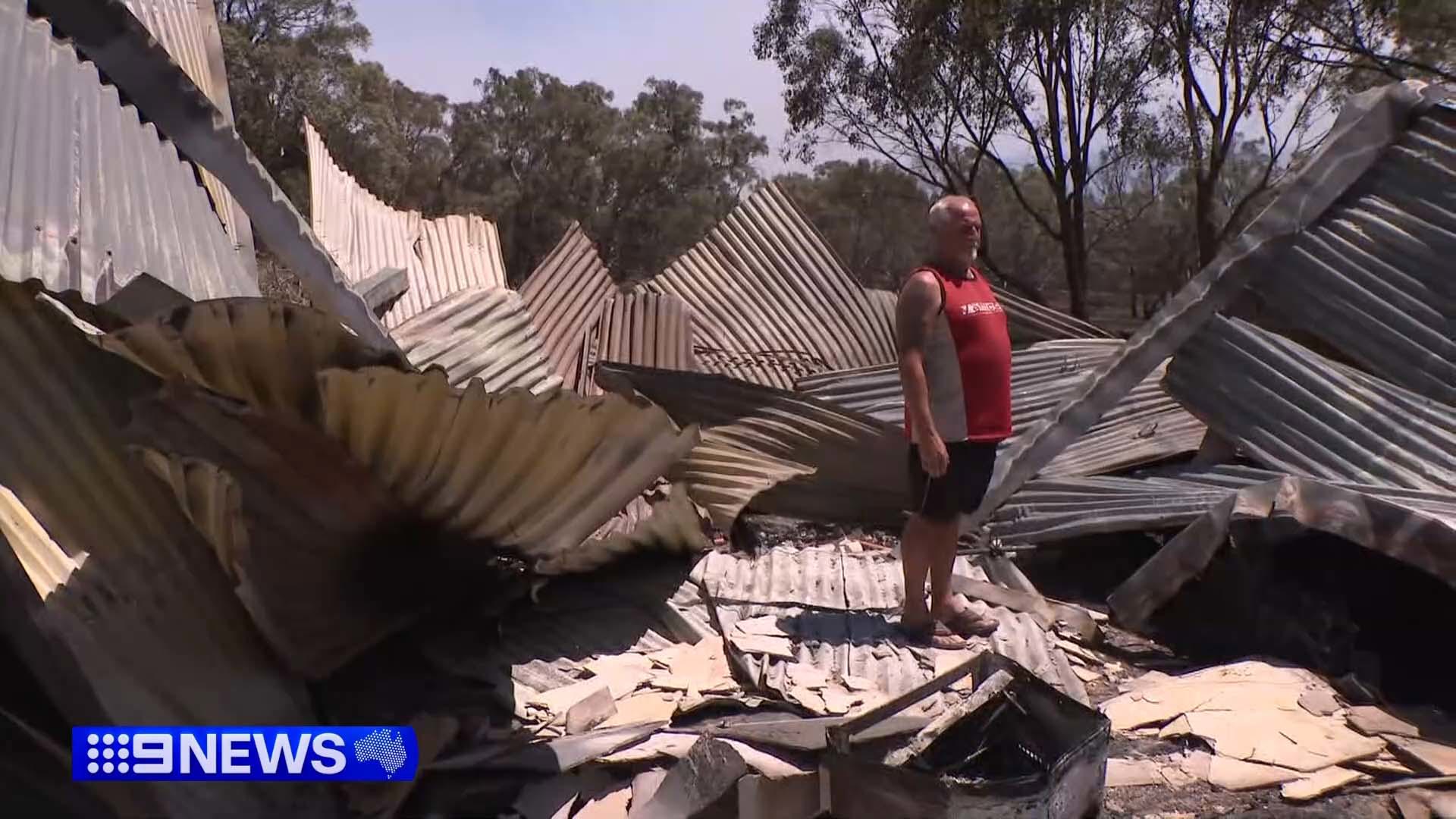 A family is grateful to be alive after they were forced to huddle together inside a shipping container as flames tore through their home.Isabel Bafunno, 81, said they tried to put out the fire when it reached their remote Caveat property in Victoria, but "it was hopeless".