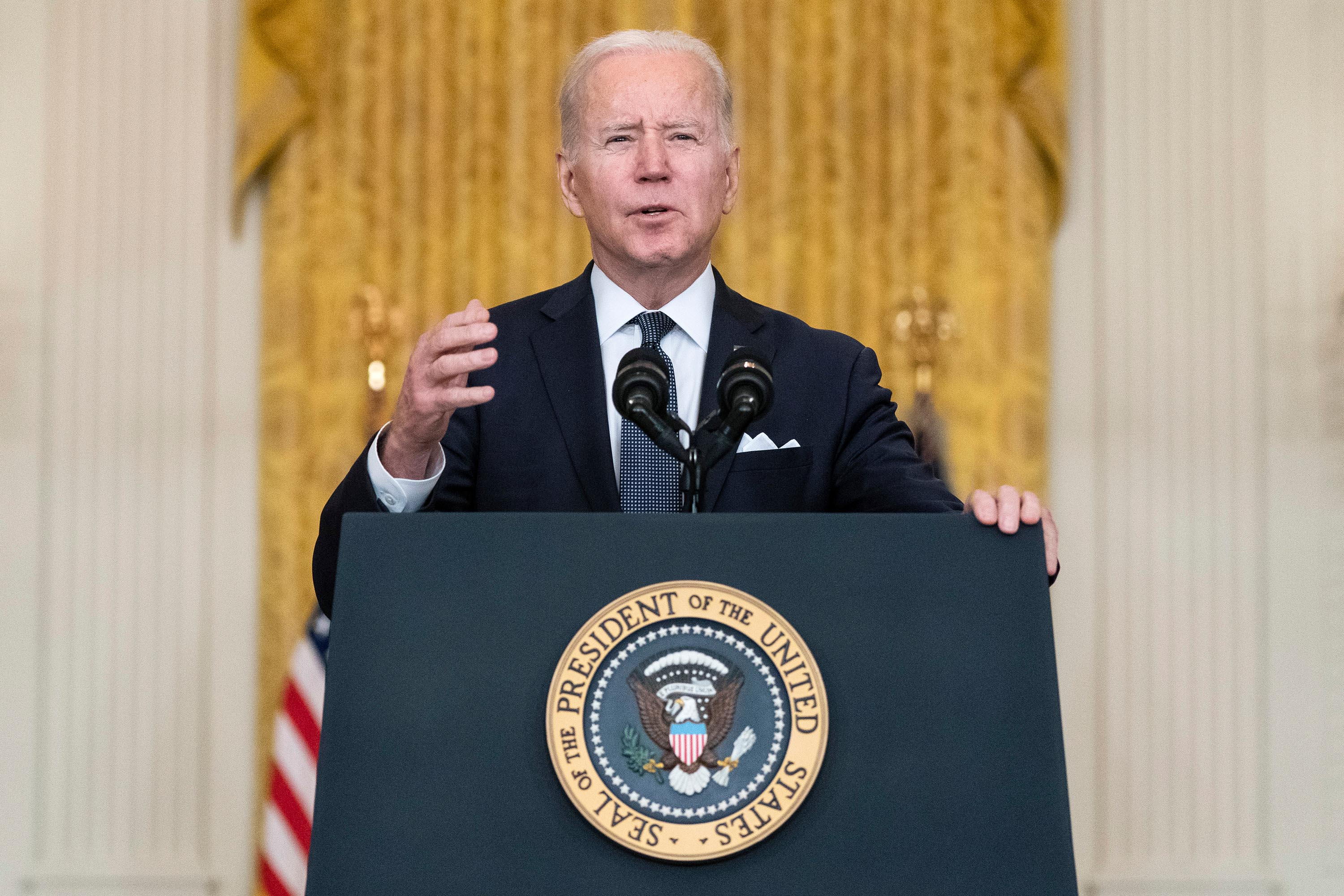 President Joe Biden speaks about Ukraine in the East Room of the White House, Tuesday, Feb. 15, in Washington.
