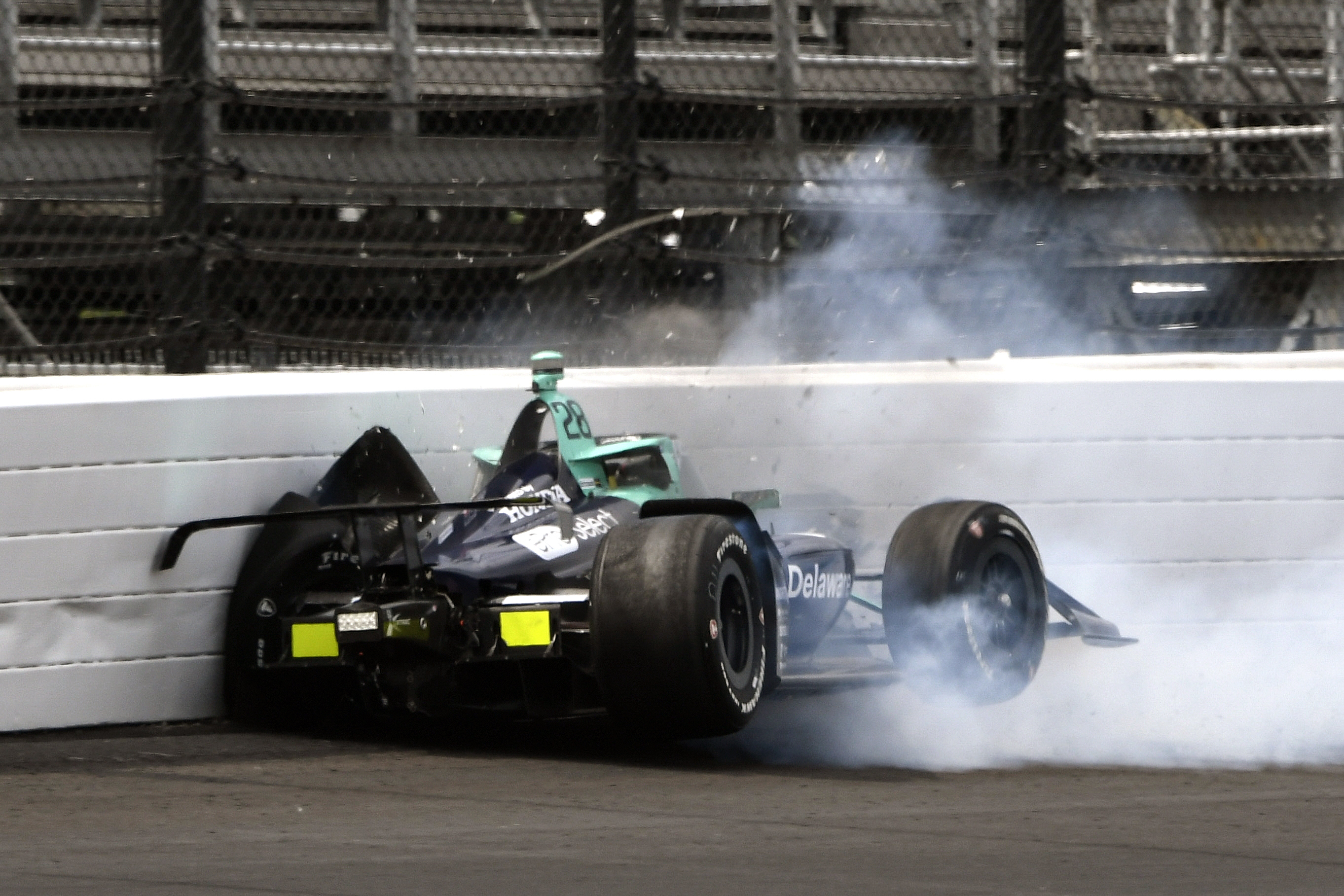 Marcus Ericsson wrecks during a practice session for the Indianapolis 500.