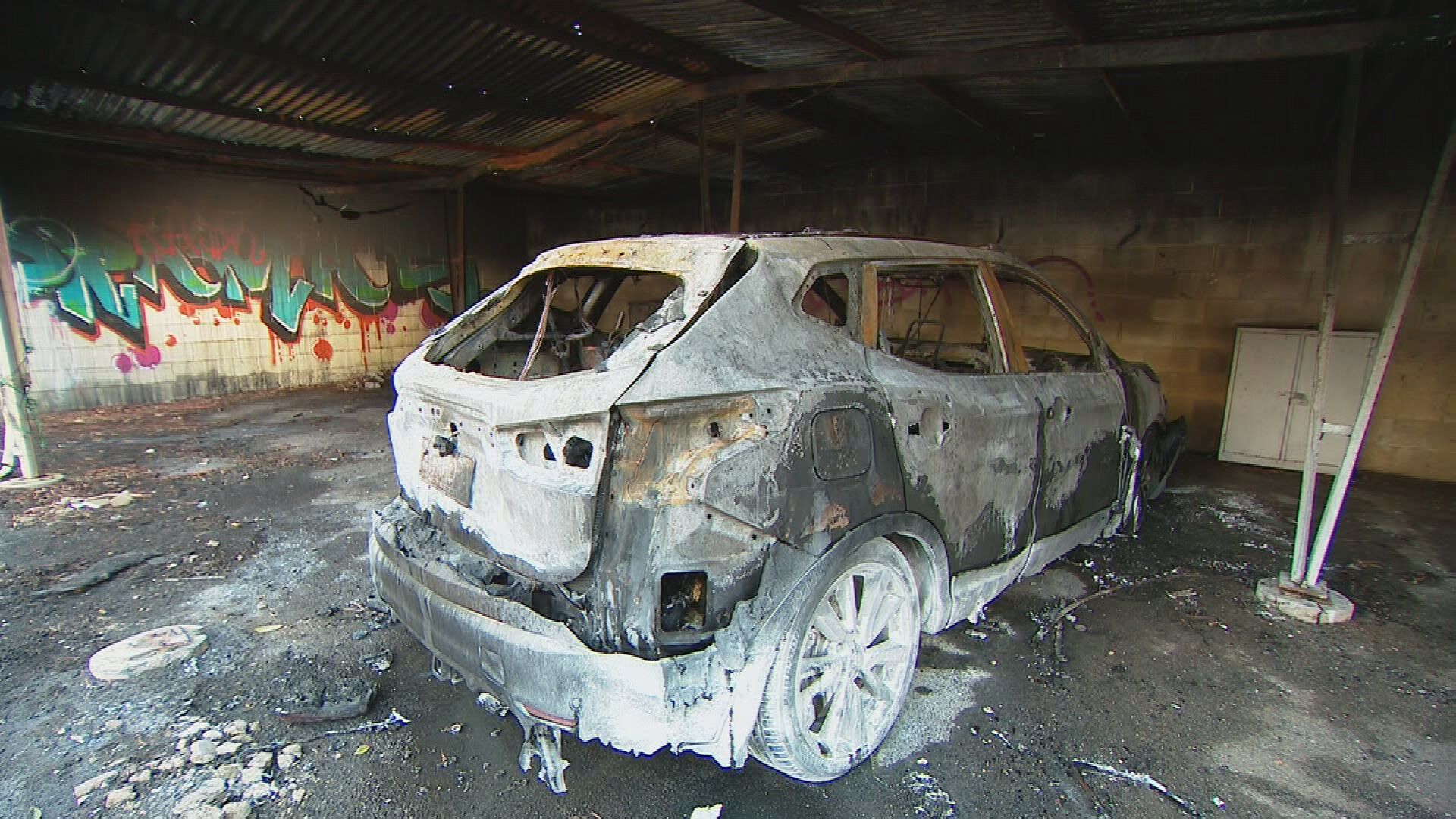 The Nissan SUV was extensively damaged following the blaze.