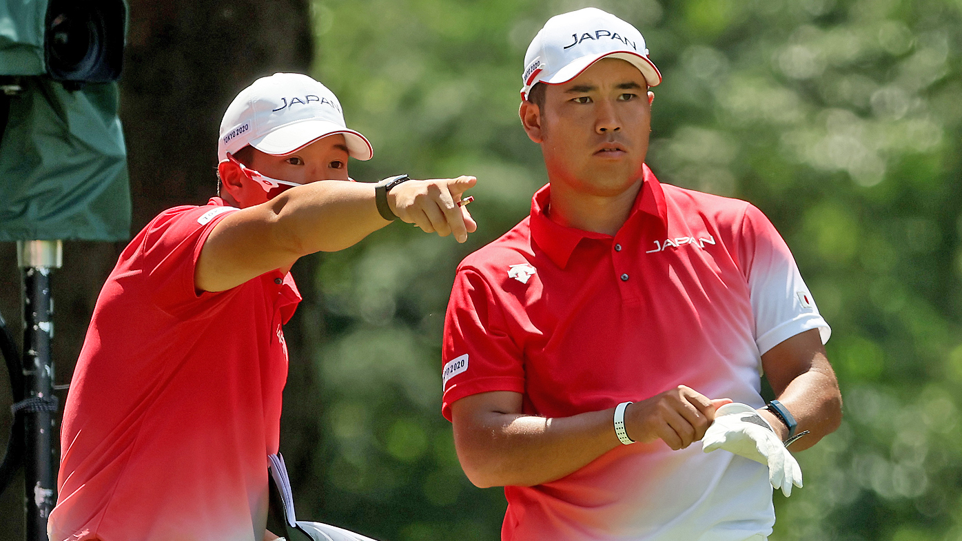 Hideki Matsuyama of Team Japan plays during a practice round at Kasumigaseki Country Club