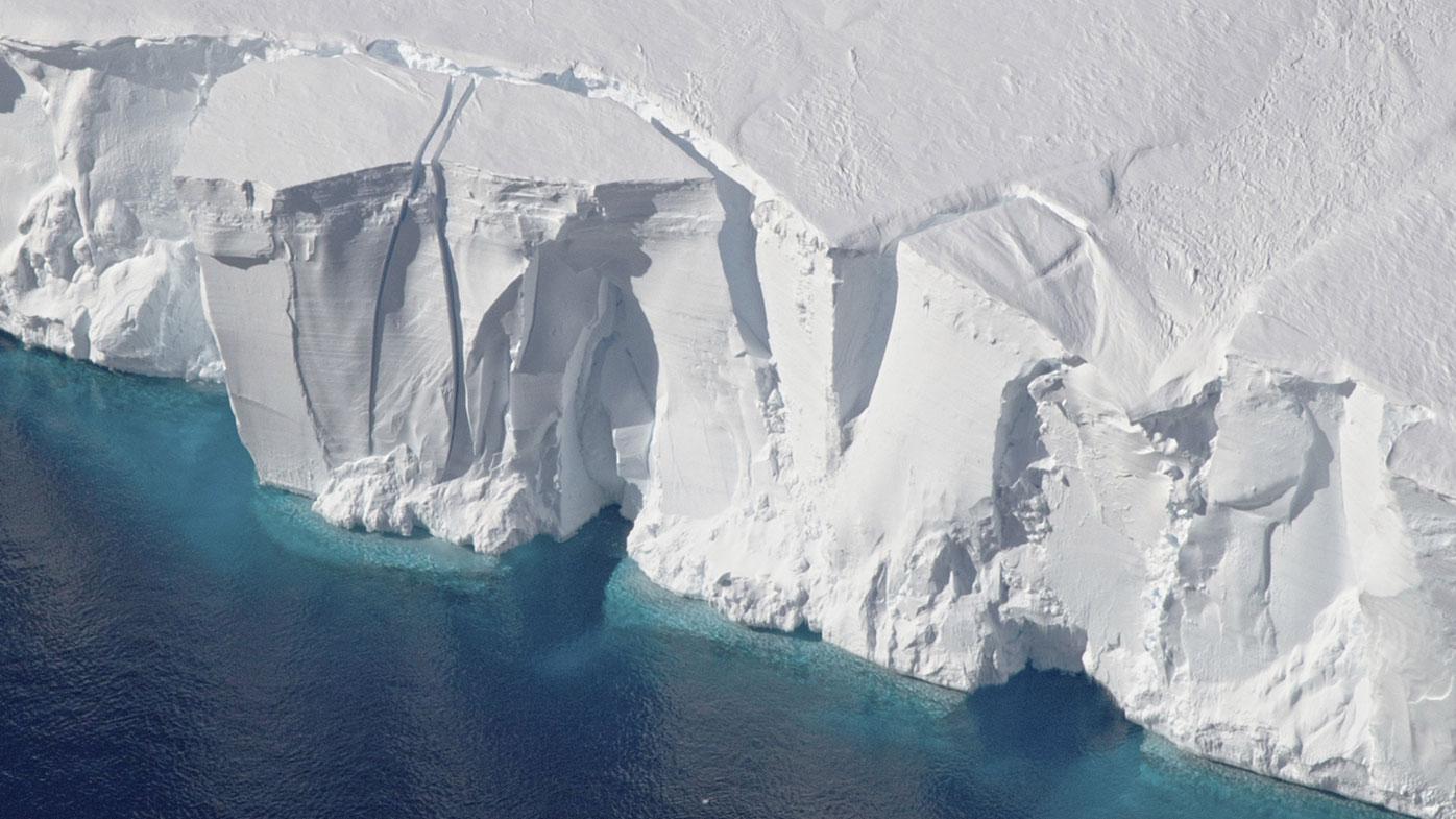 This 2016 photo provided by NASA shows the Getz Ice Shelf from 2016's Operation Icebridge in Antarctica.