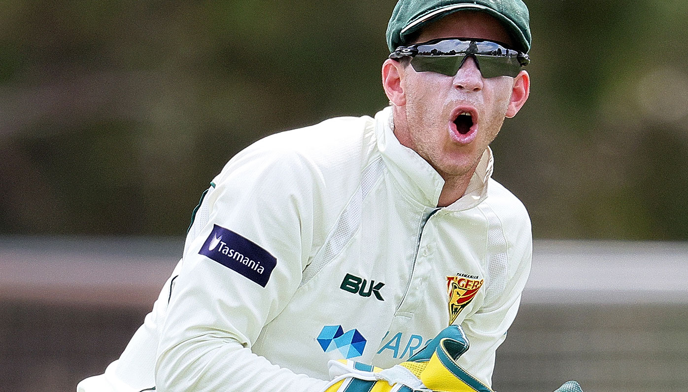 Tim Paine behind the stumps for Tasmania.