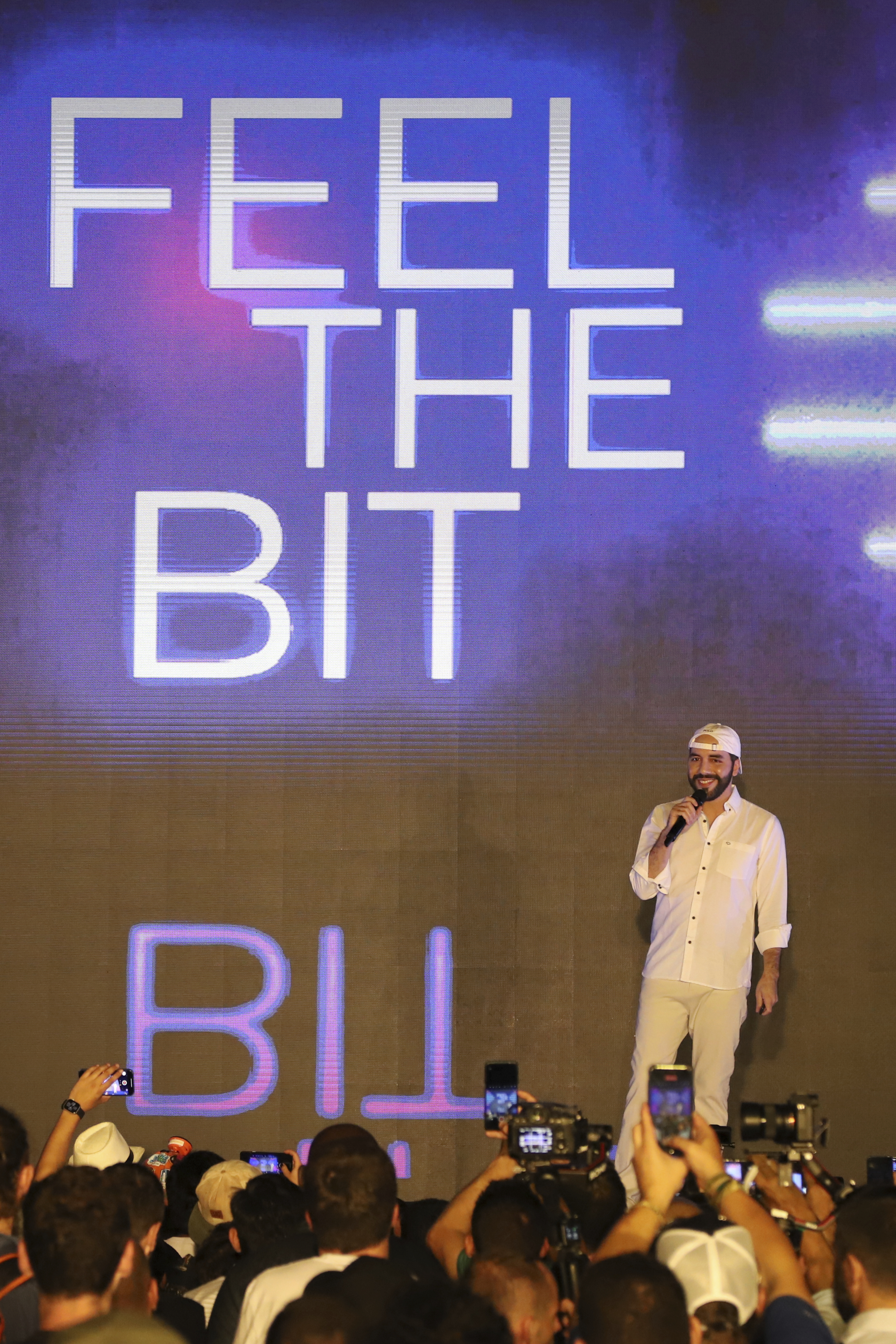 El Salvador's President Nayib Bukele participates in the closing ceremony of a congress for cryptocurrency investors in Santa Maria Mizata, El Salvador, Saturday, November 20.