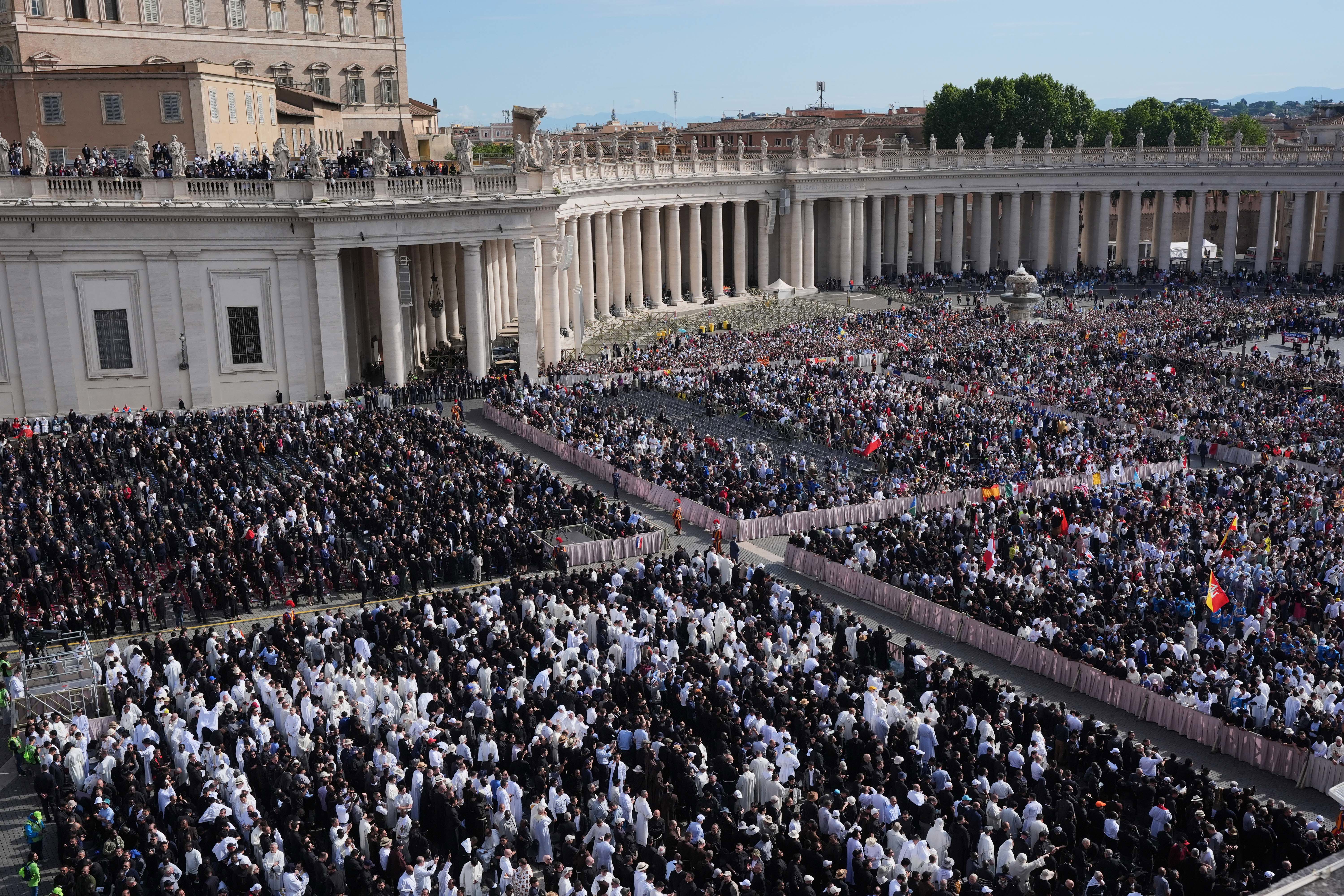  Guests and the faithful attend the inaugural Mass of Pope Leo XIV.