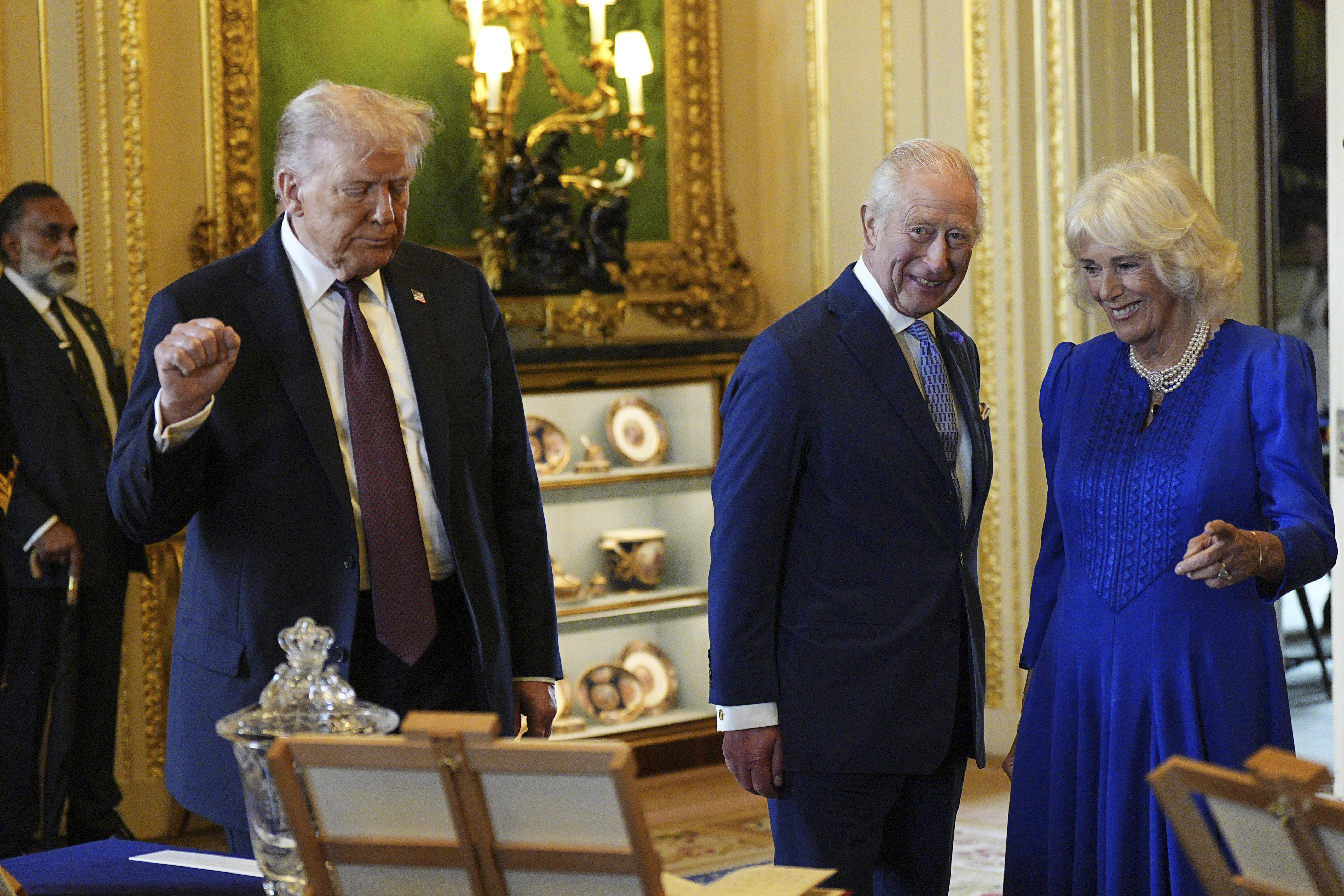 US President Donald Trump with King Charles III, and Queen Camilla