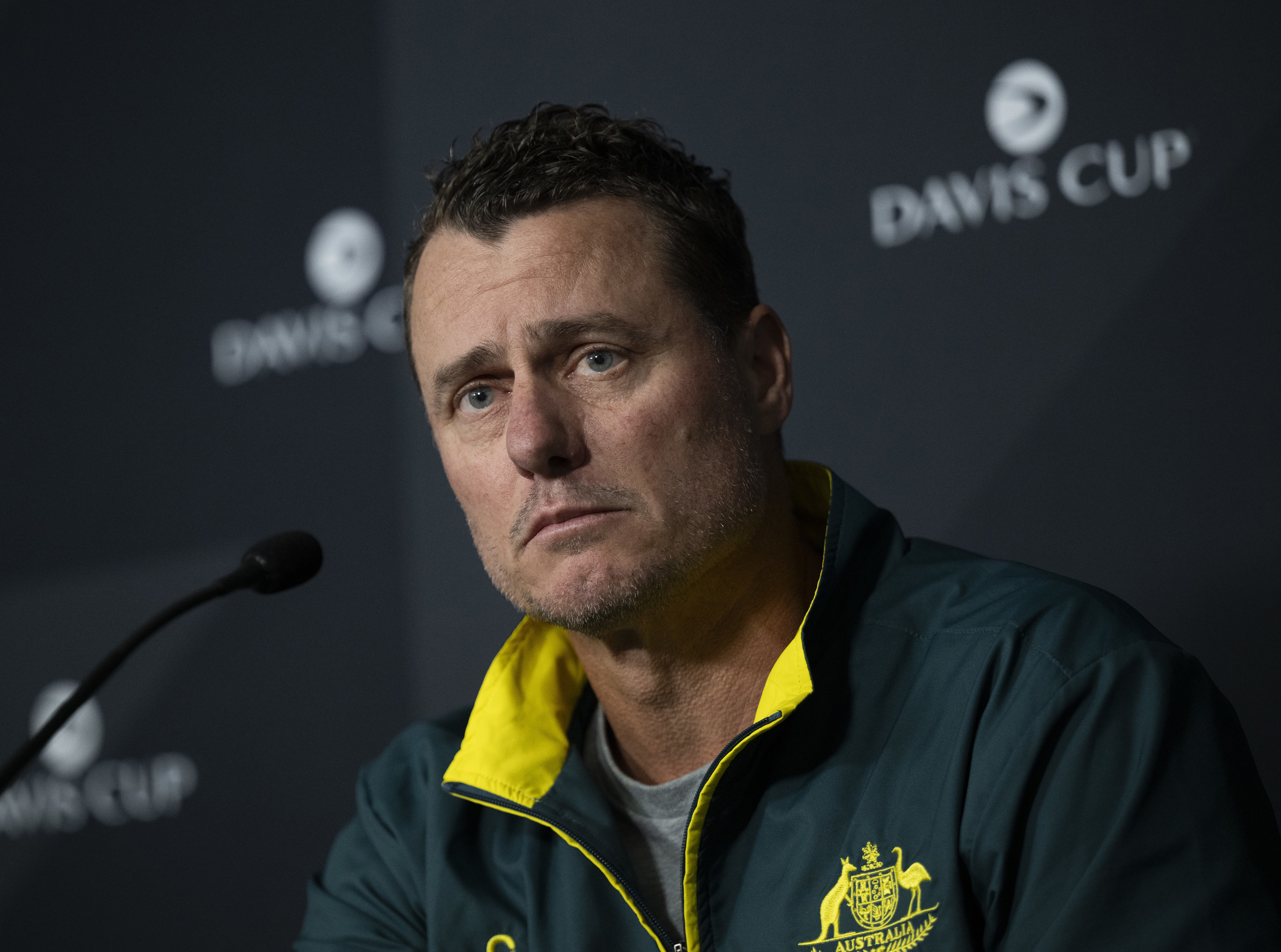 Lleyton Hewitt at a press conference at Ken Rosewall Arena in Sydney. 11 September 2025 Photo: Janie Barrett