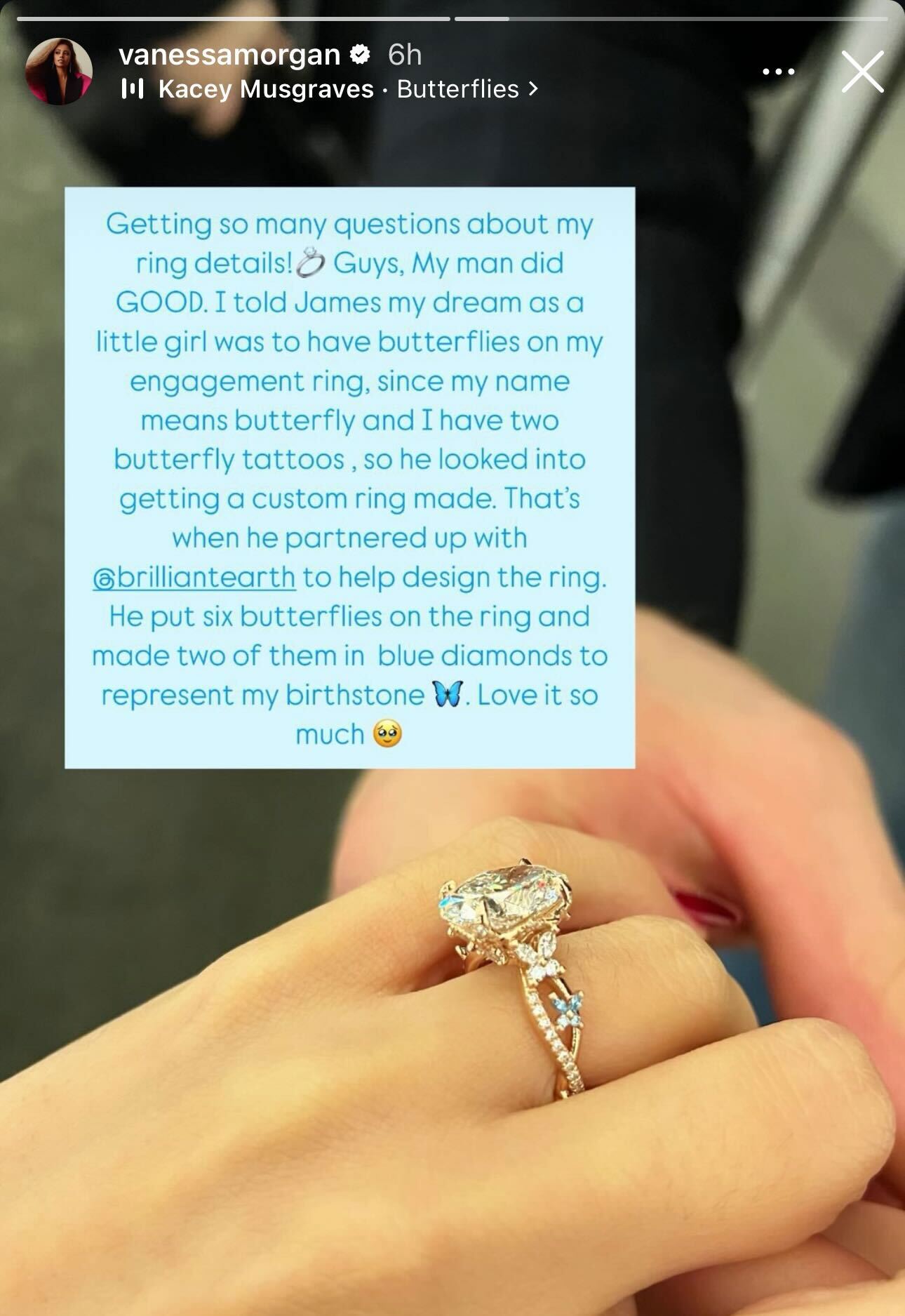 Vanessa Morgan shares engagement ring details