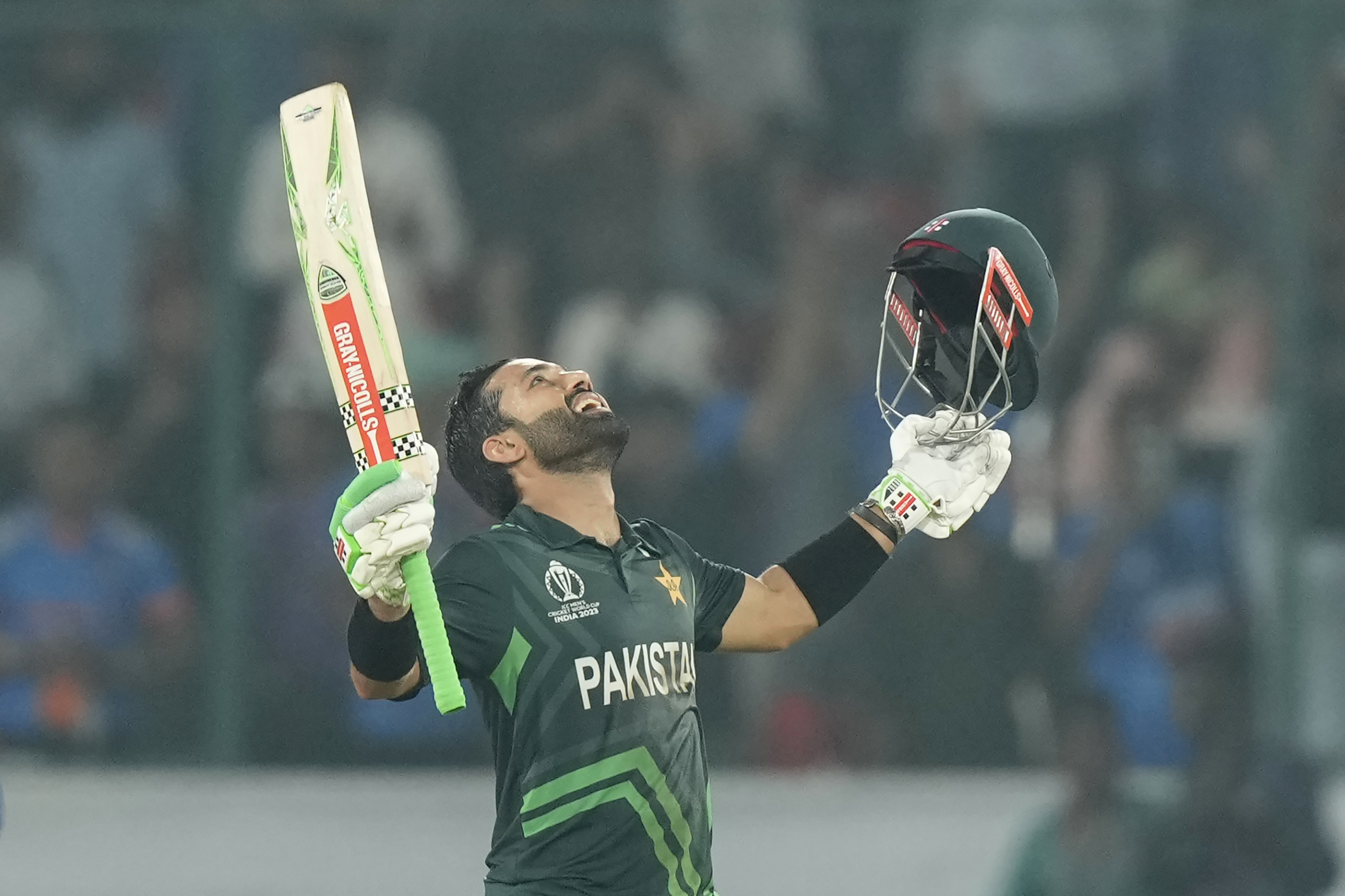 Pakistan's Mohammad Rizwan celebrates after scoring the winning run against Sri Lanka.