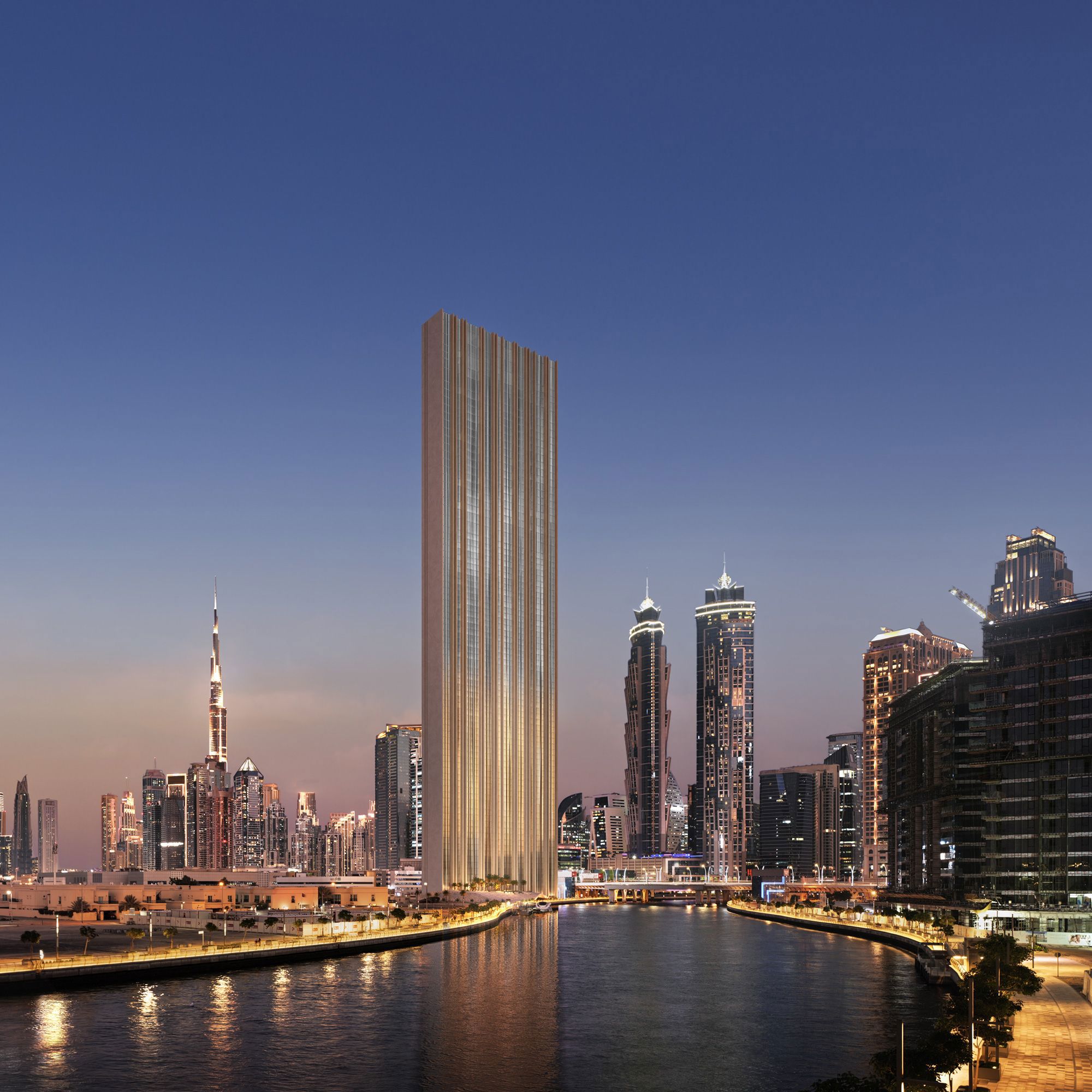 A render of the super-thin skyscraper, just one apartment wide, planned for Dubai. Courtesy RCR Arquitectes/Muraba