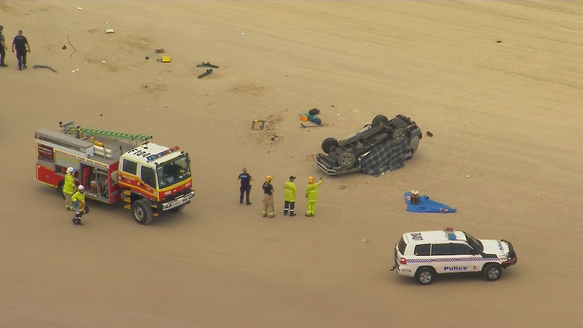 A man has been killed and four people are in hospital after a four-wheel drive crashed on a popular beach on Queensland's Sunshine Coast.