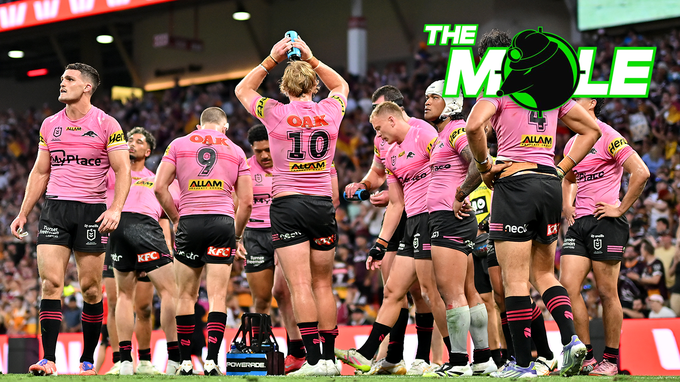 The Panthers react after the Broncos scored a try during their NRL preliminary final.
