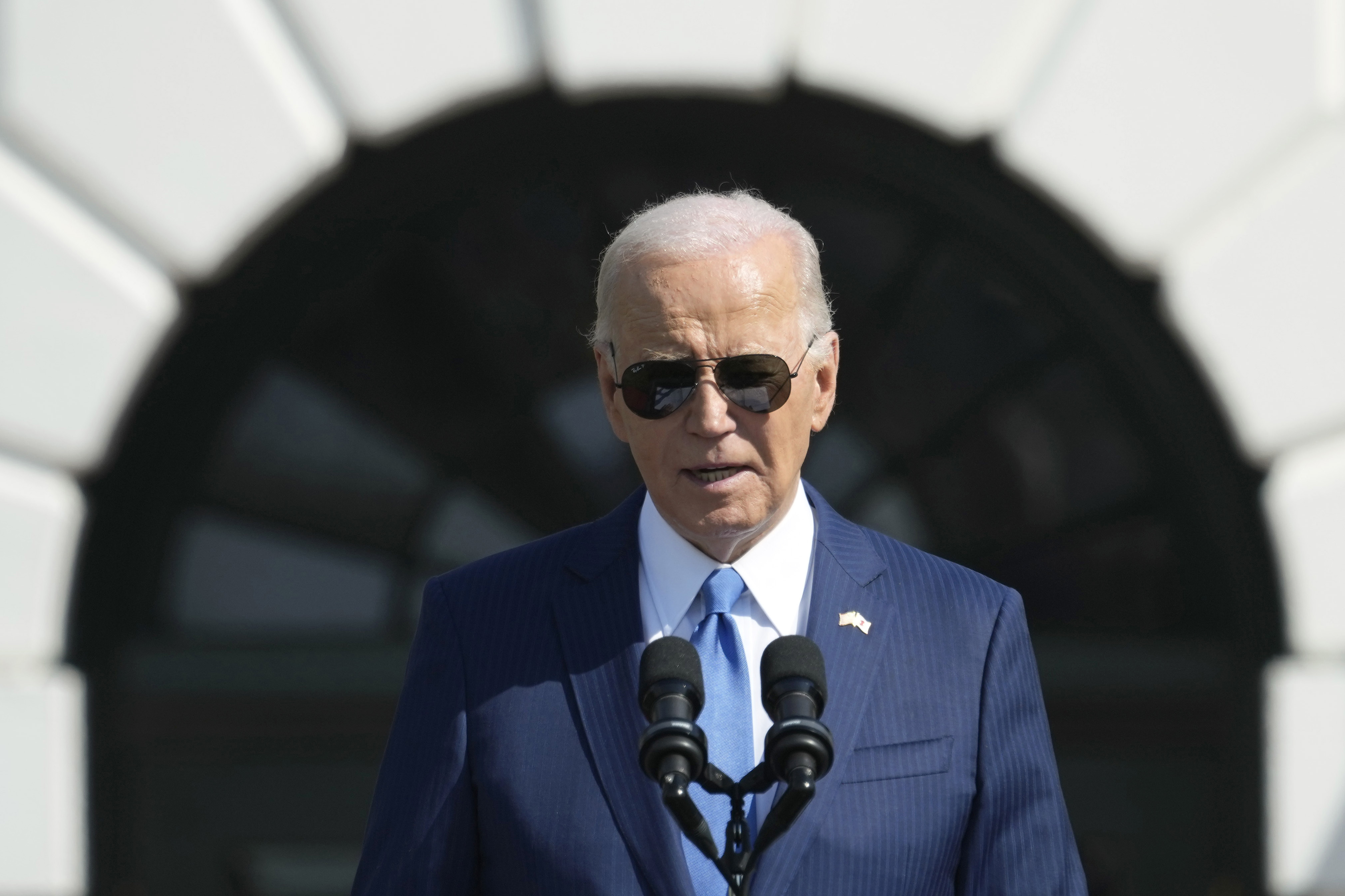 US President Joe Biden on the South Lawn of the White House, Wednesday, April 10, 2024, in Washington.