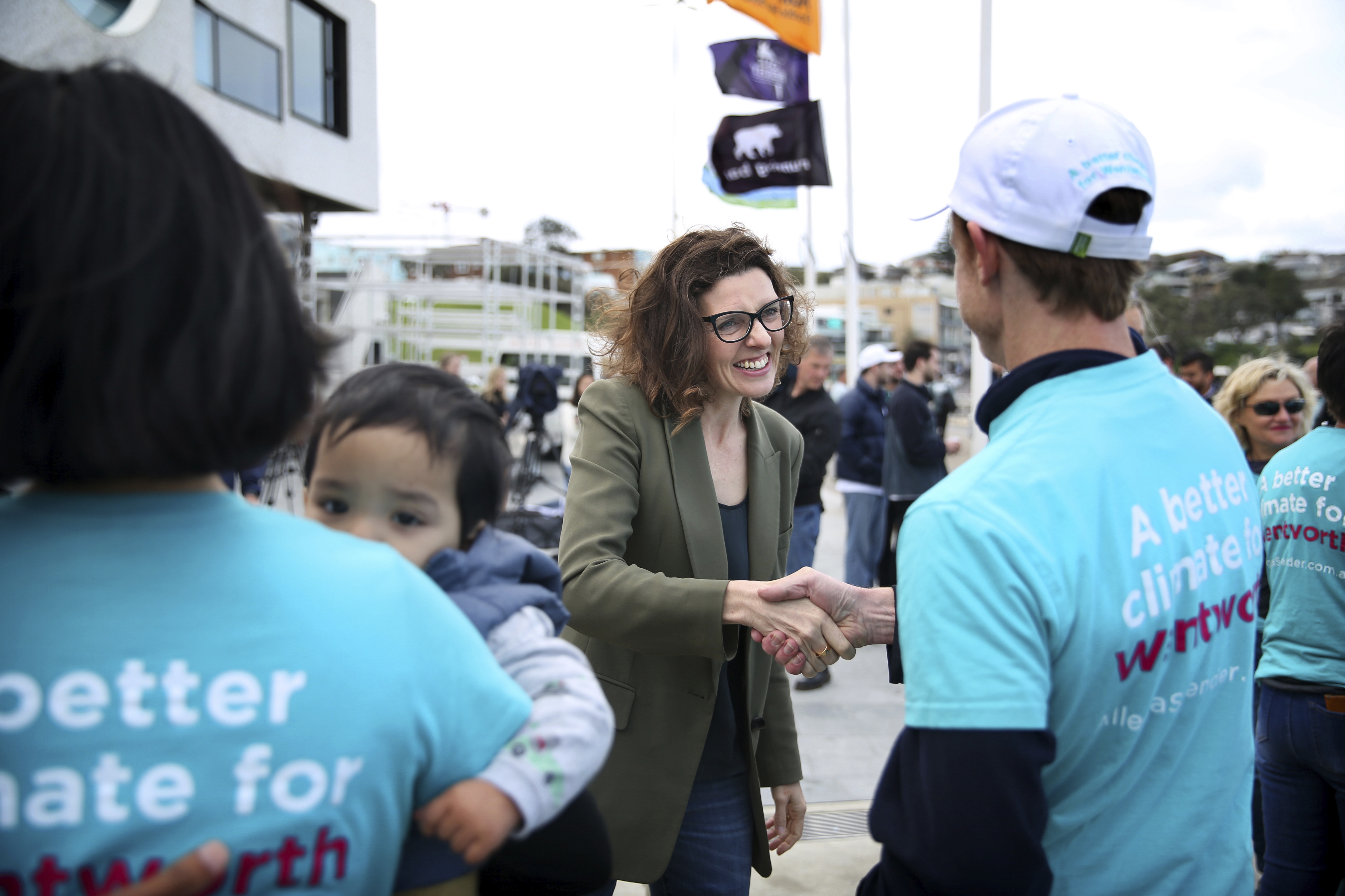 Teal independant candidate for Wentworth Alegra Spender addresses the Media and spectators 