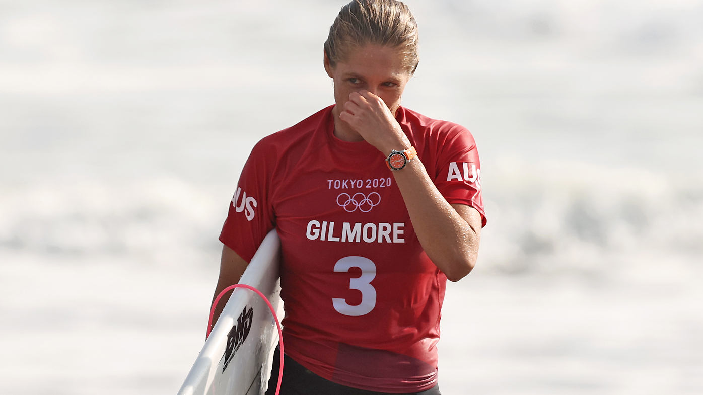 Stephanie Gilmore of Team Australia reacts after losing her Women's Round 3 heat