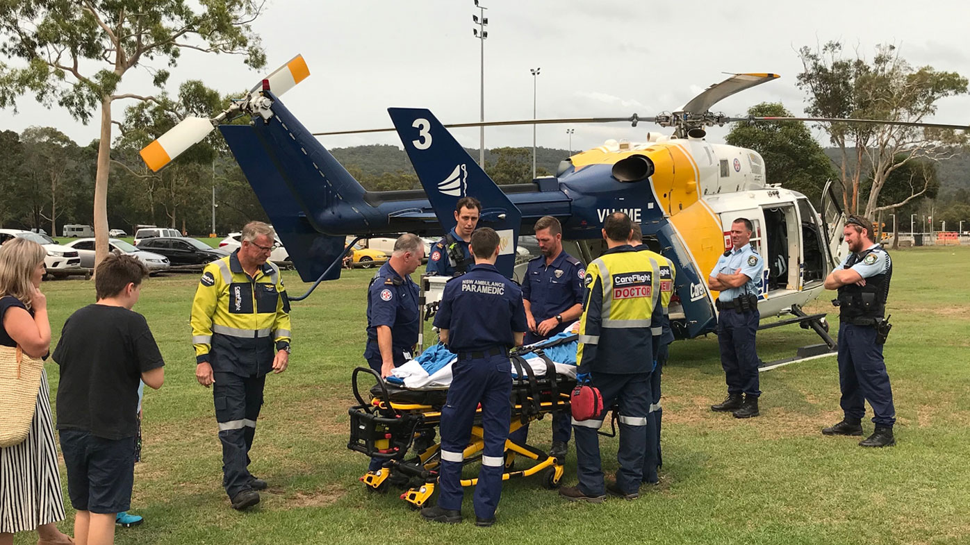 A boy has been airlifted to hospital after falling from a climbing wall in Gosford.