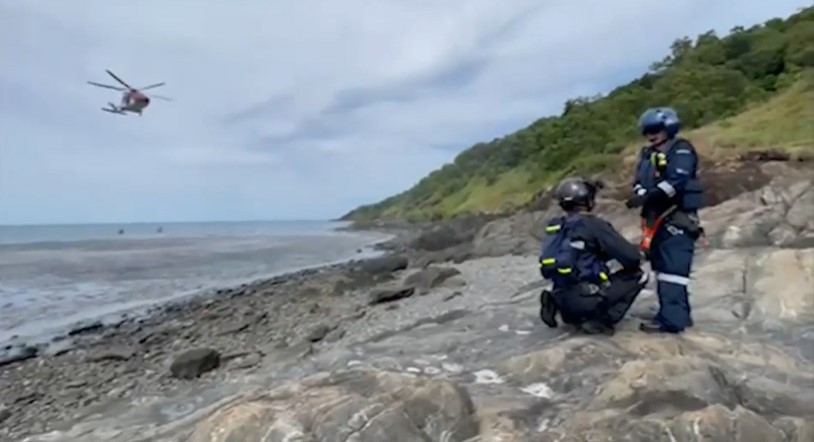 Rescue crews were forced to winch the man to safety, in a difficult-to-reach area, before a helicopter took him to Cairns Hospital.