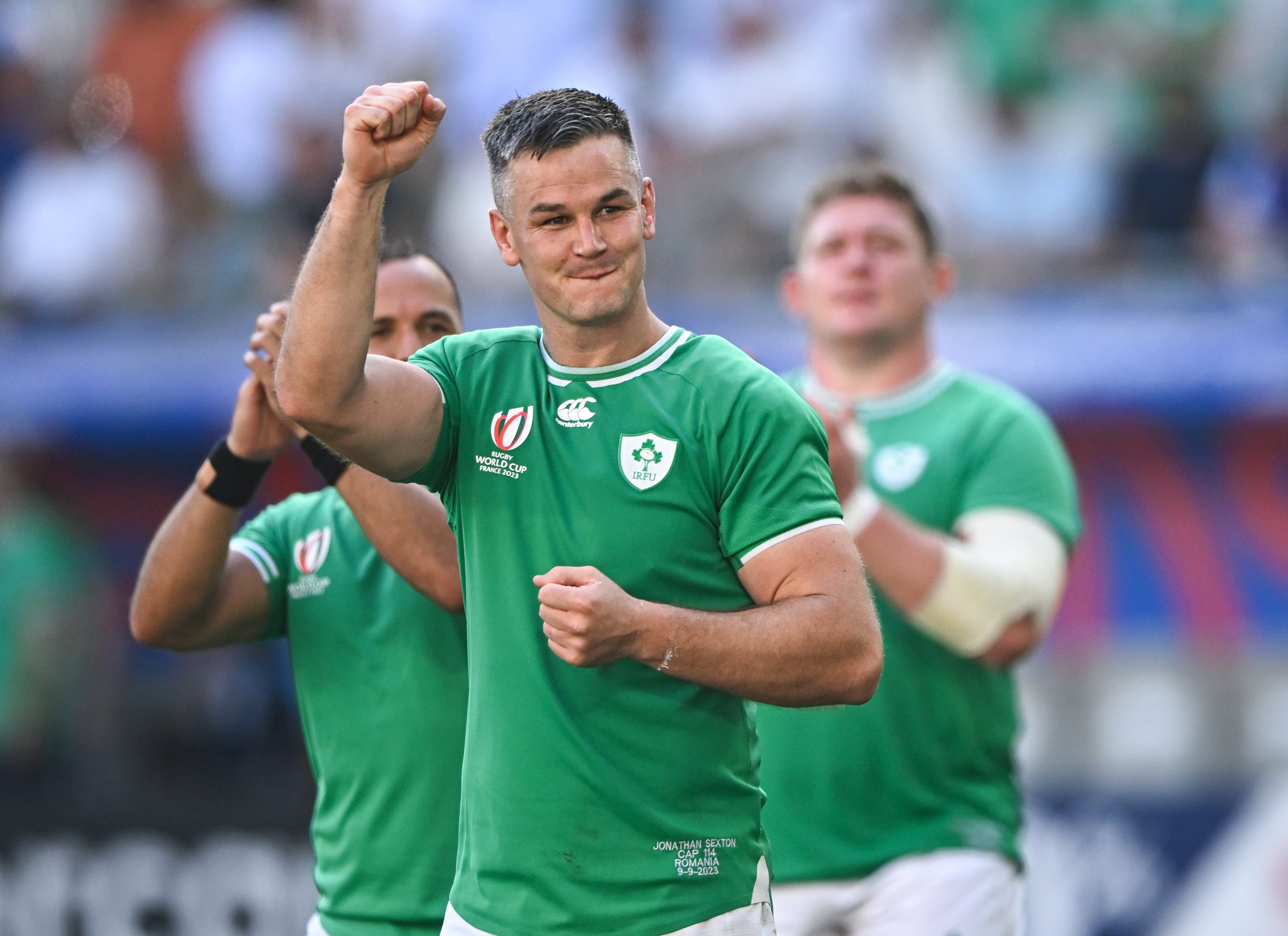 Jonathan Sexton of Ireland celebrates.