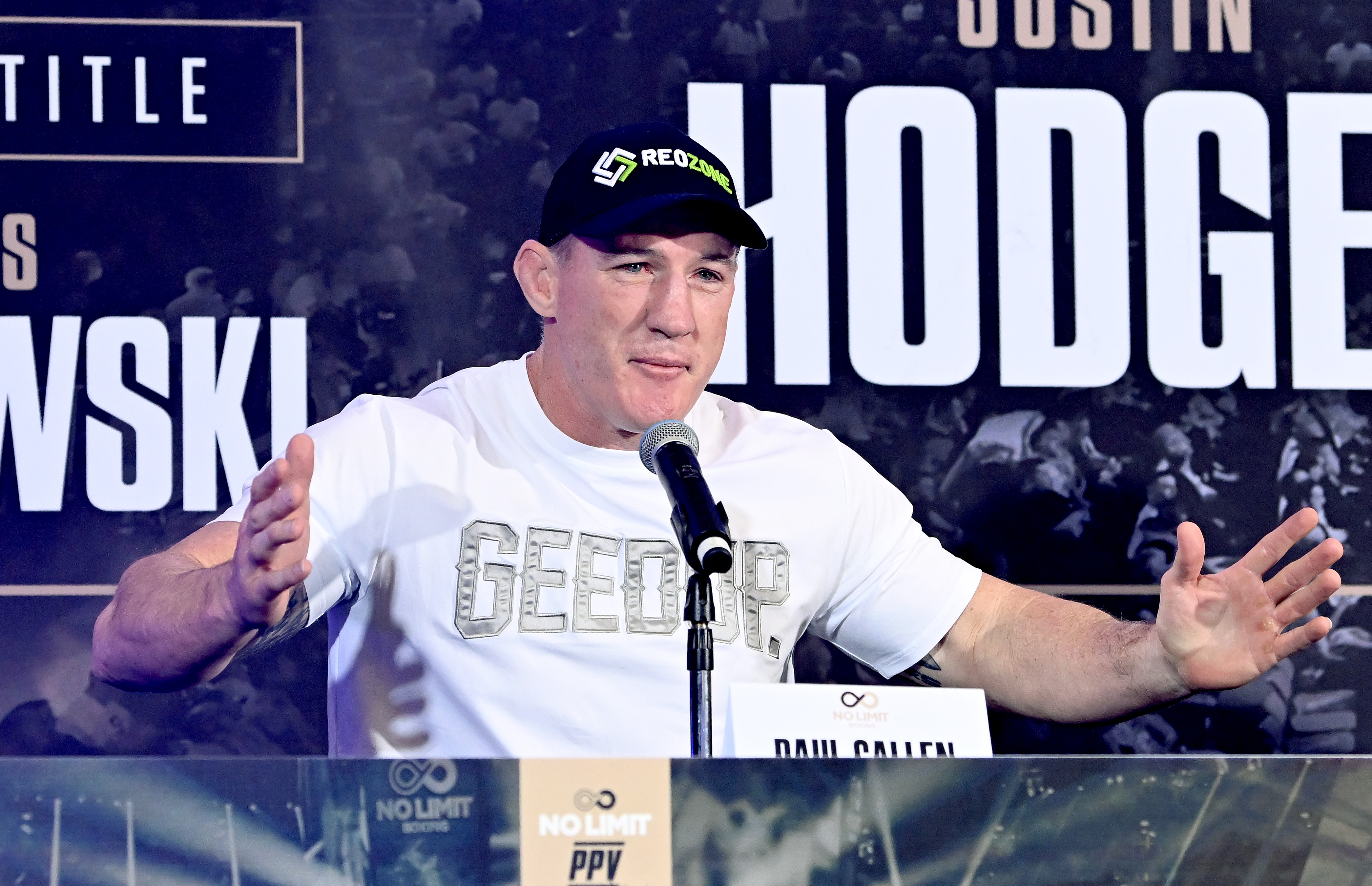 Paul Gallen speaks during a press conference announcing the fight against Justin Hodges and Ben Hannant.