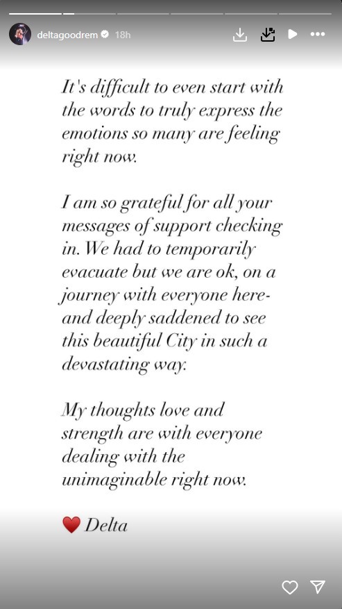 Delta Goodrem's message after LA fires