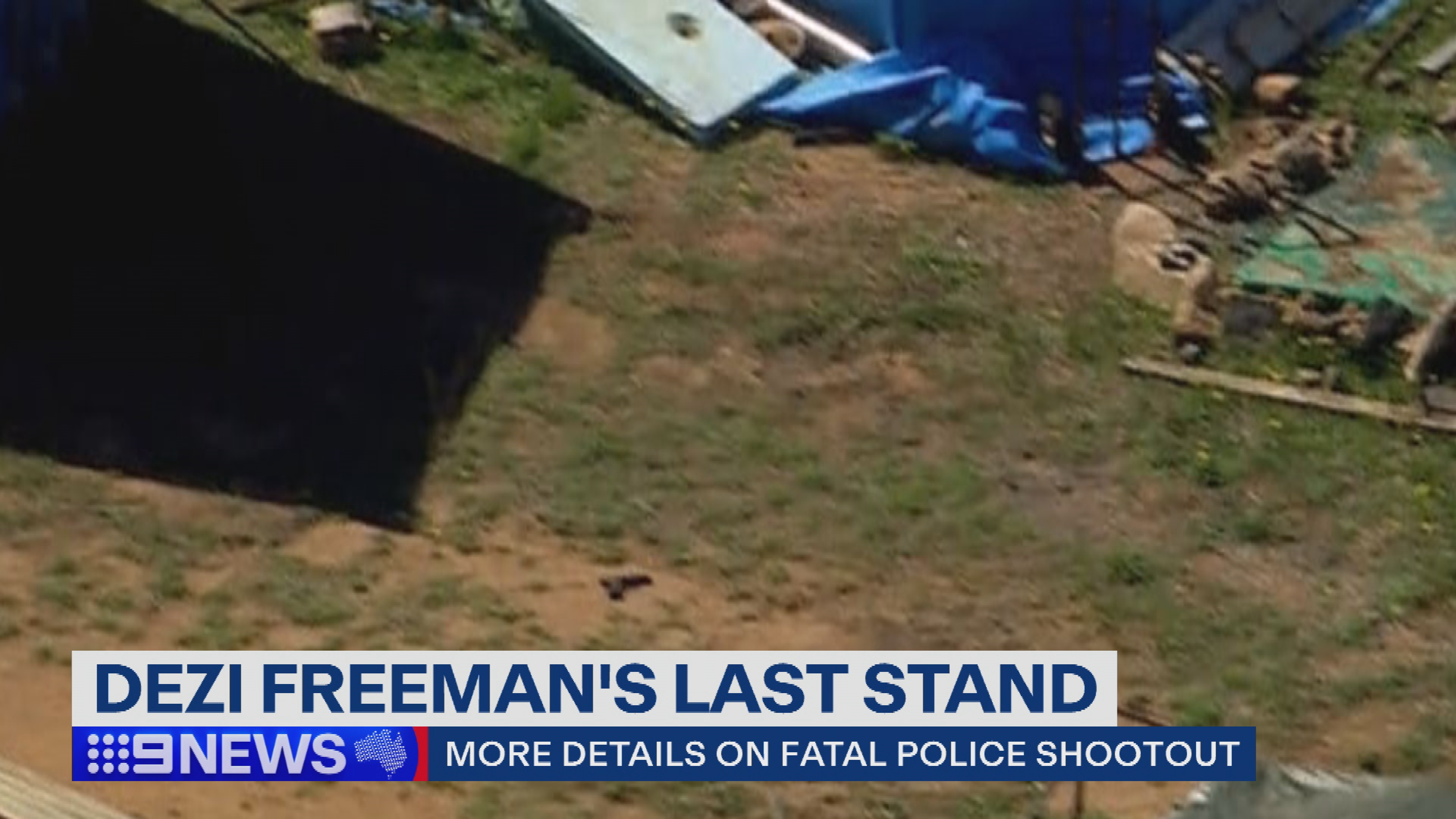 A shot of the gun, understood to be stolen from one of the officers he killed in Porepunkah last year, at the property where Freeman was shot dead yesterday.