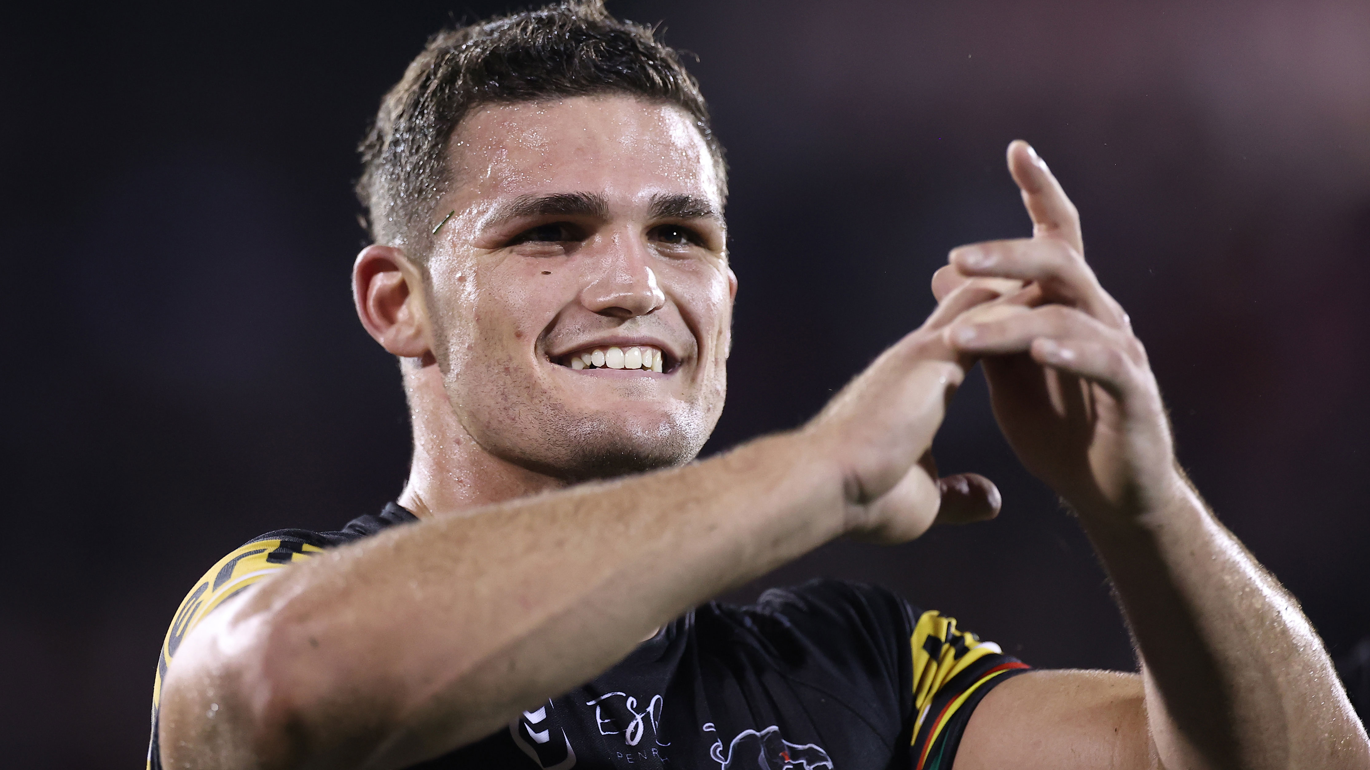 Nathan Cleary celebrates the Panthers' win over the Broncos.