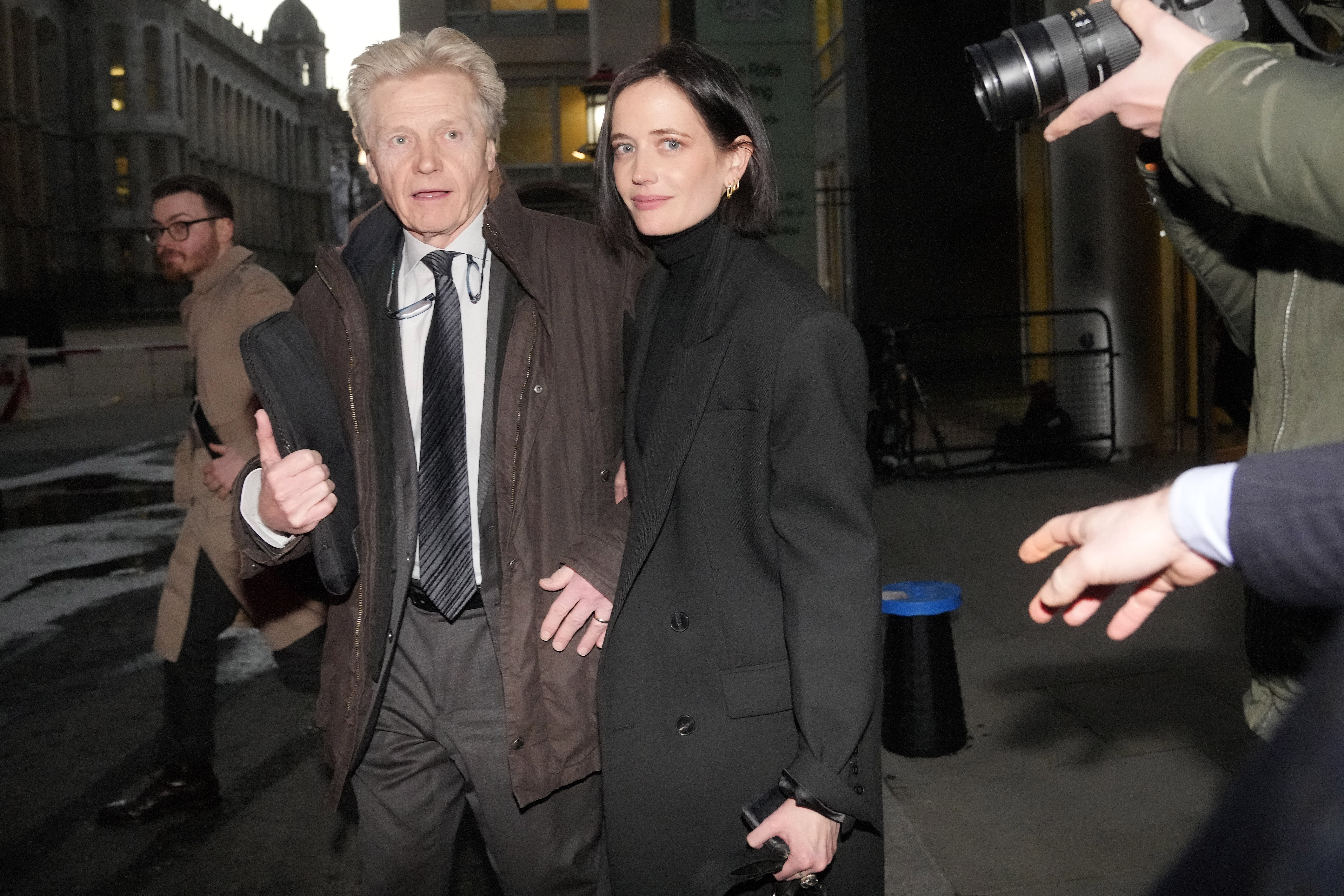 Actress Eva Green leaves the High Court in London, Monday, Jan. 30, 2023. 