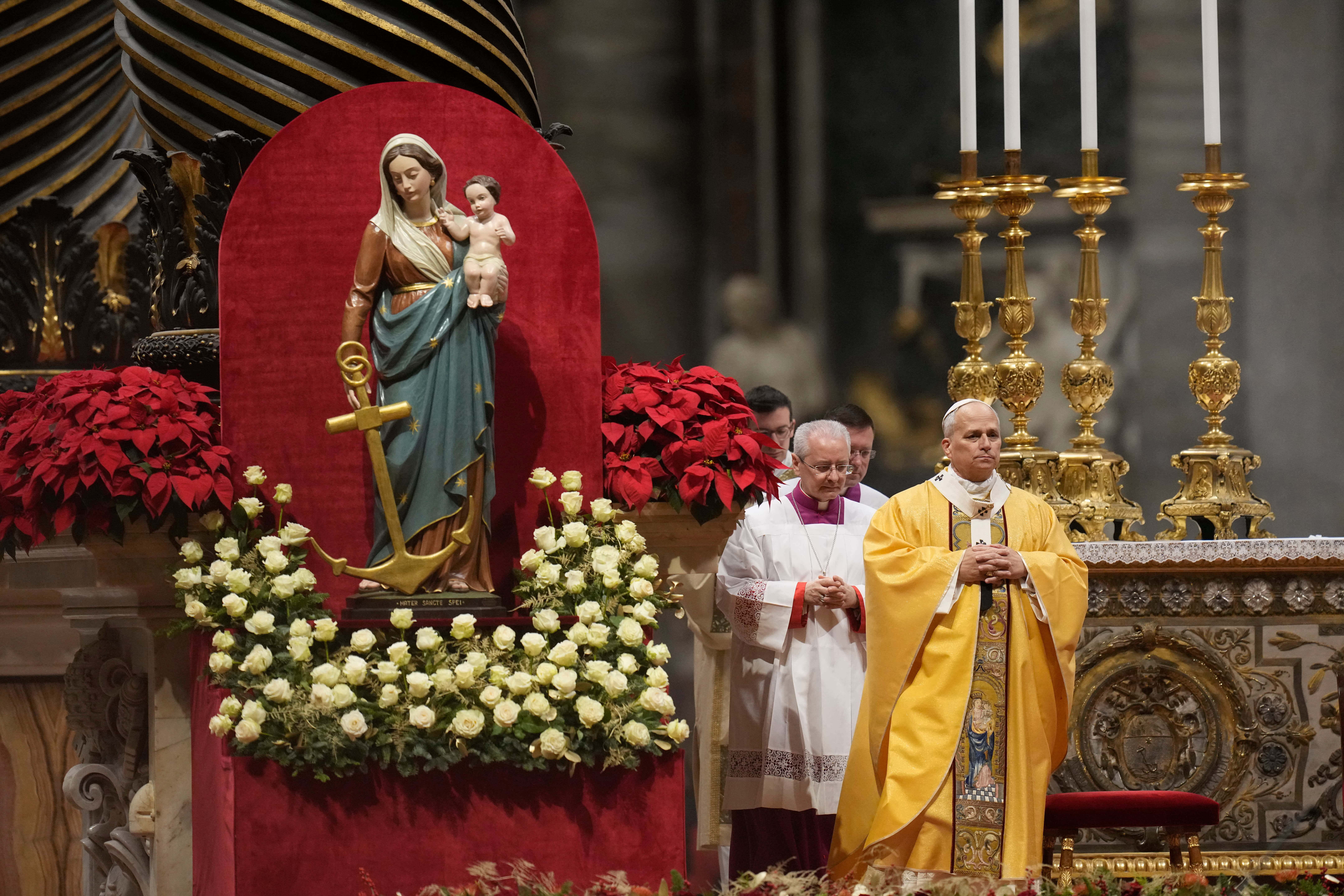 Pope Leo XIV celebrates the Christmas Eve Mass in St. Peter's Basilica at The Vatican.