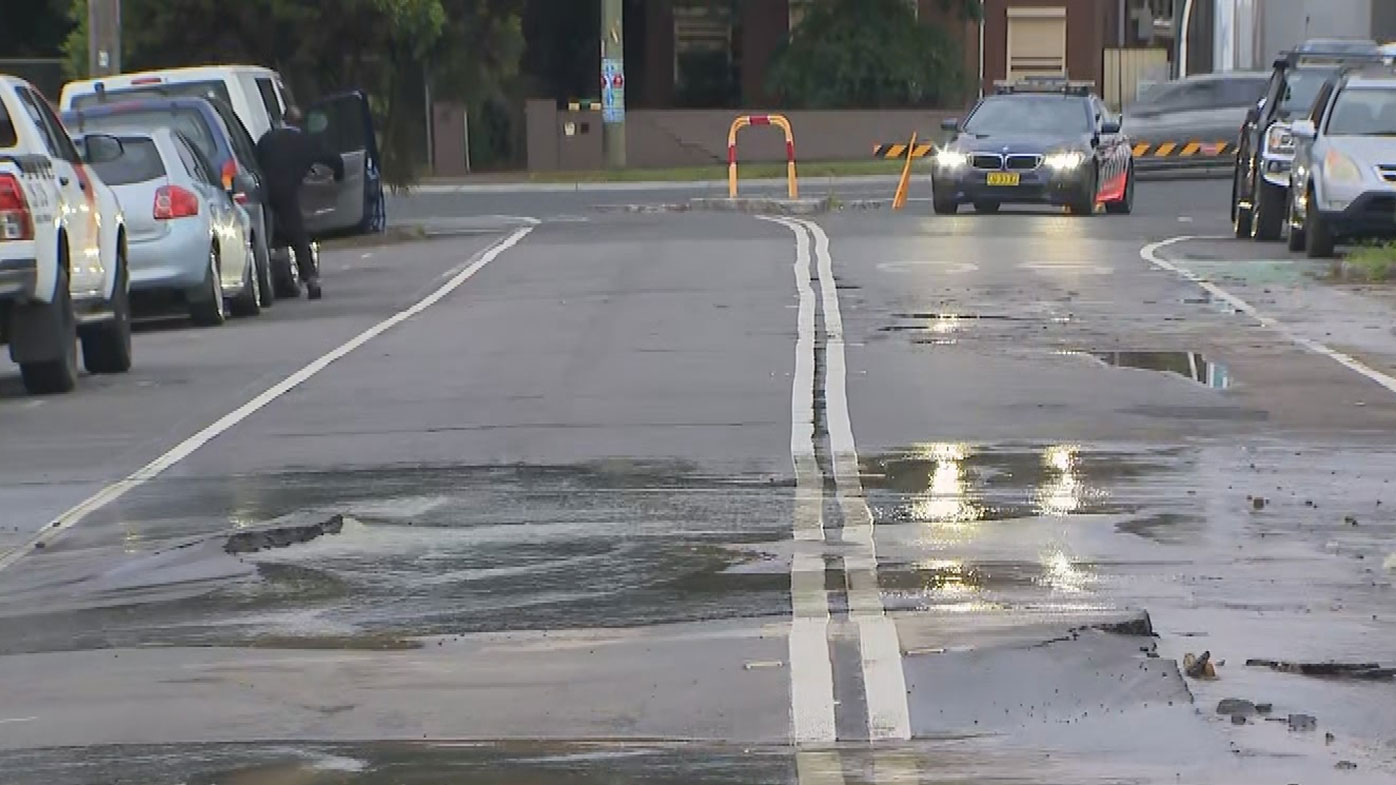 The sinkhole has shut off traffic on Lucas Street in Burwood.