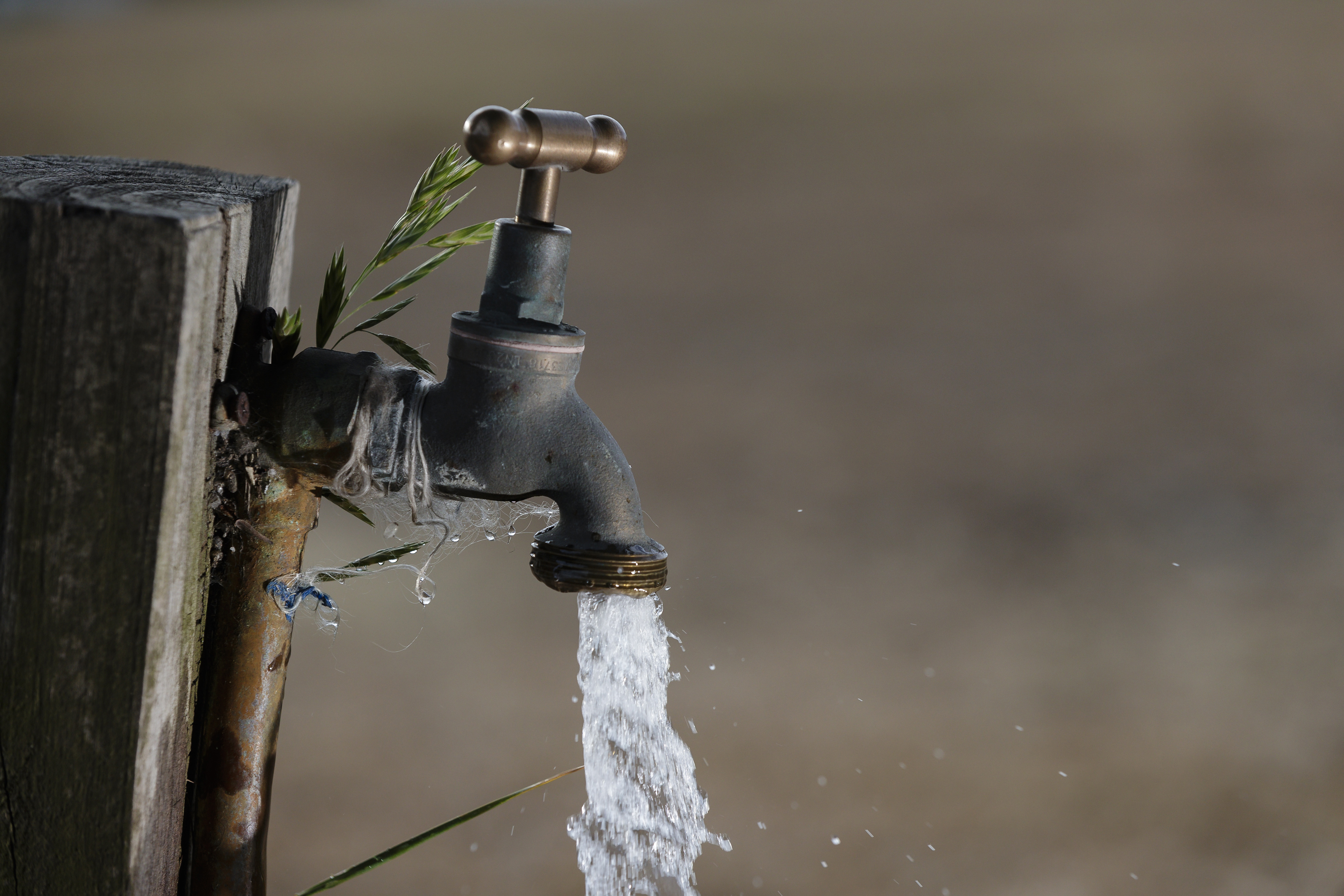 A tap with water coming out of it.