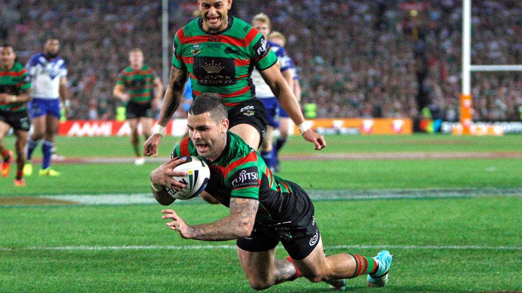 Adam Reynolds scores in the 2014 NRL Grand Final.