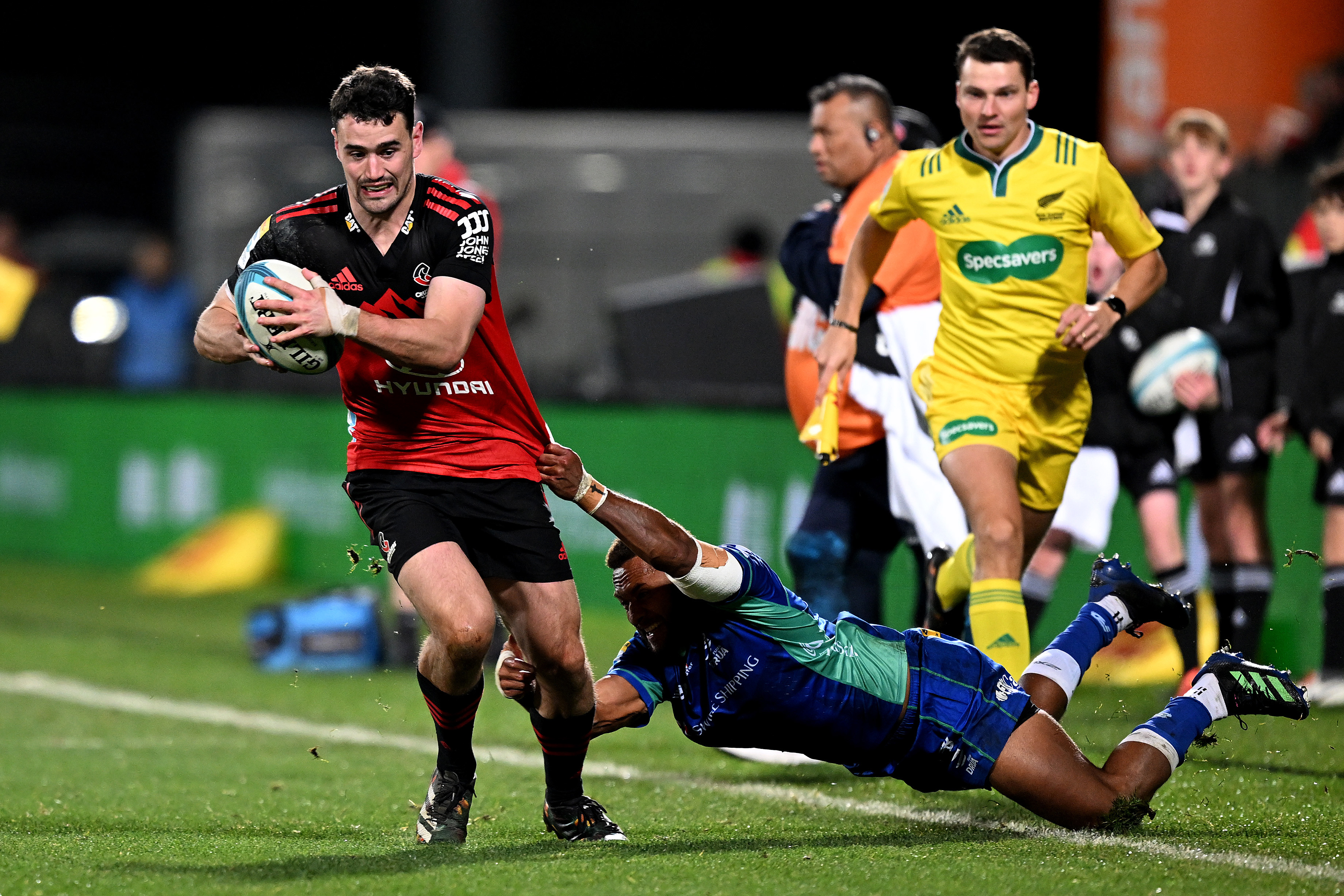 Will Jordan of the Crusaders charges forward.