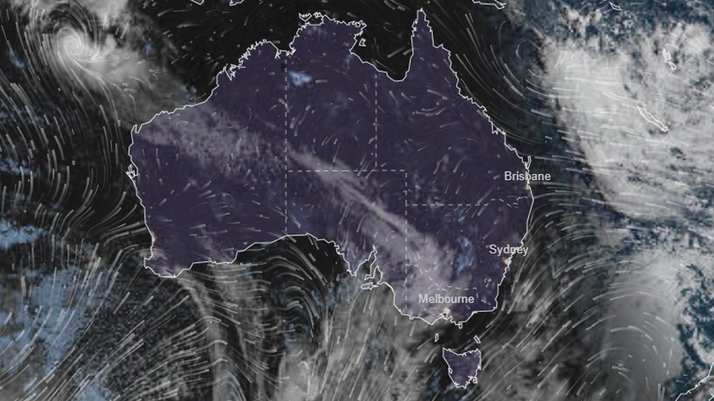 Satellite imaging shows the cold front is currently swirling in the Great Australian Bight. 